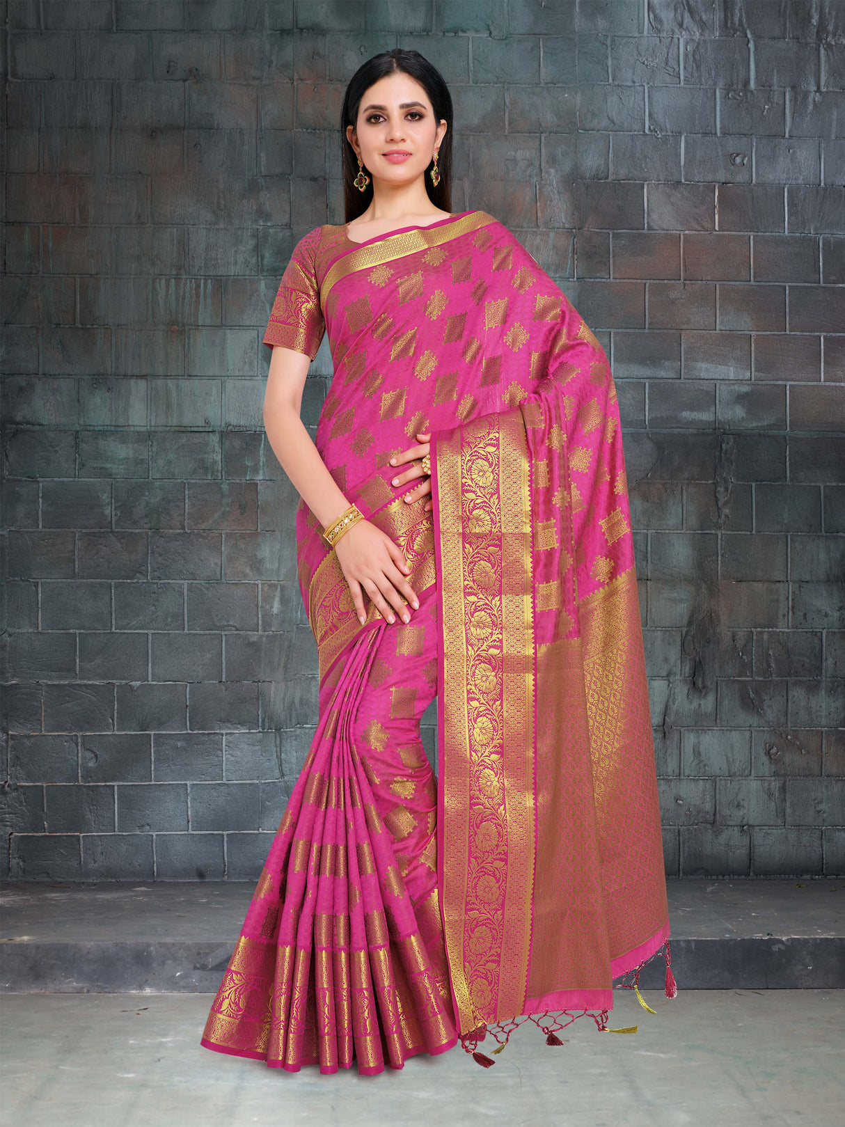 Mimosa Womens Art Silk Saree Kanjivaram Rani Color