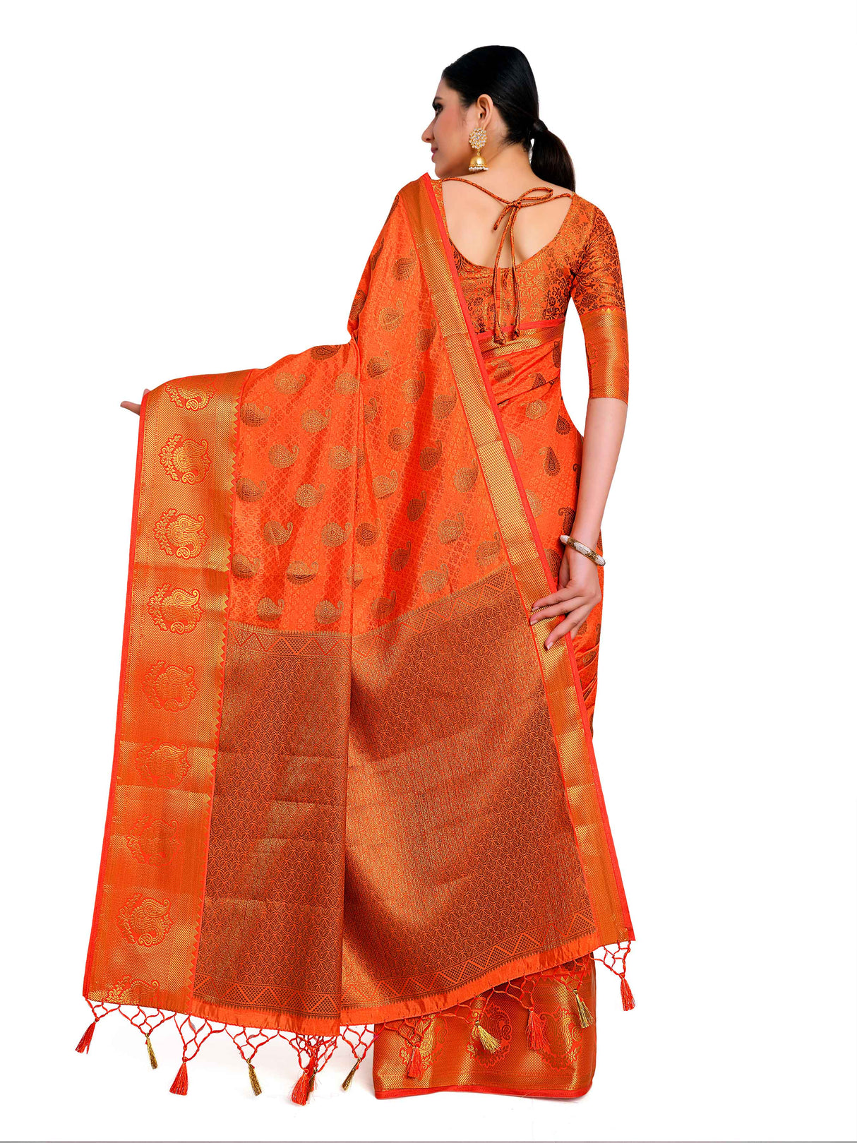 Mimosa Womens Art Silk Saree Kanjivaram Orange Color