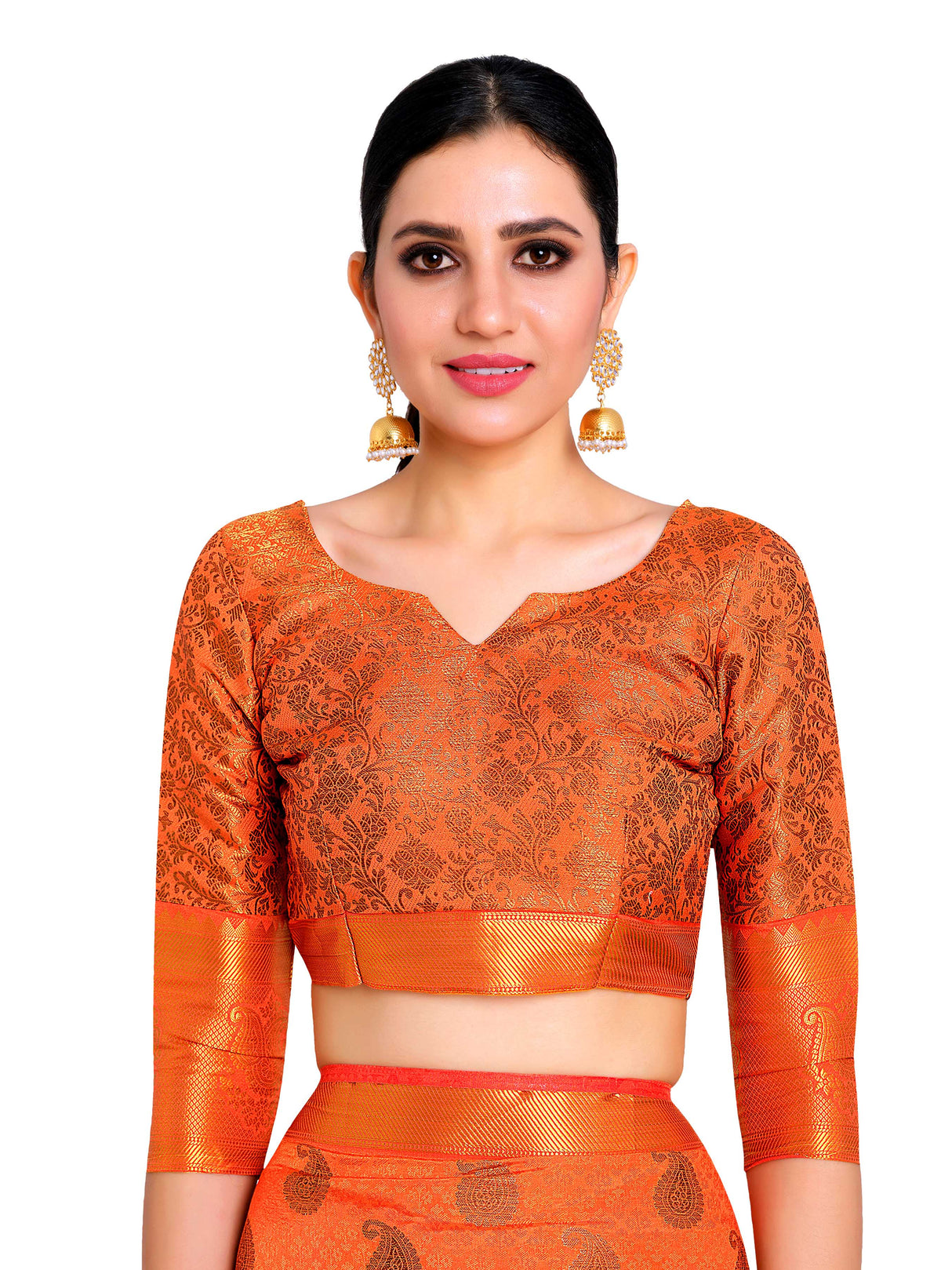 Mimosa Womens Art Silk Saree Kanjivaram Orange Color