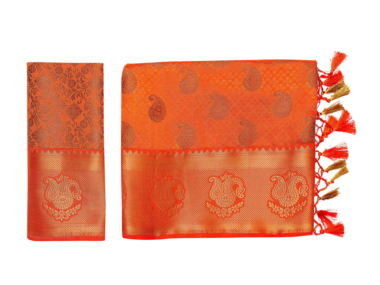 Mimosa Womens Art Silk Saree Kanjivaram Orange Color