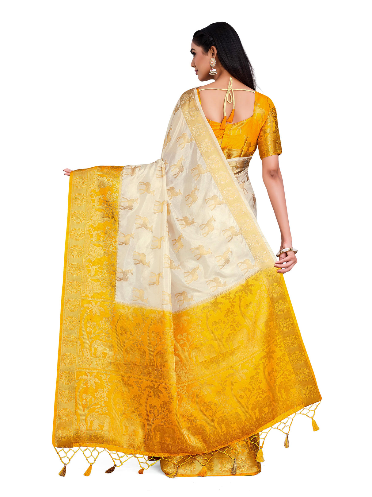 Mimosa Womens Art Silk Saree Kanjivaram Halfwhite Color