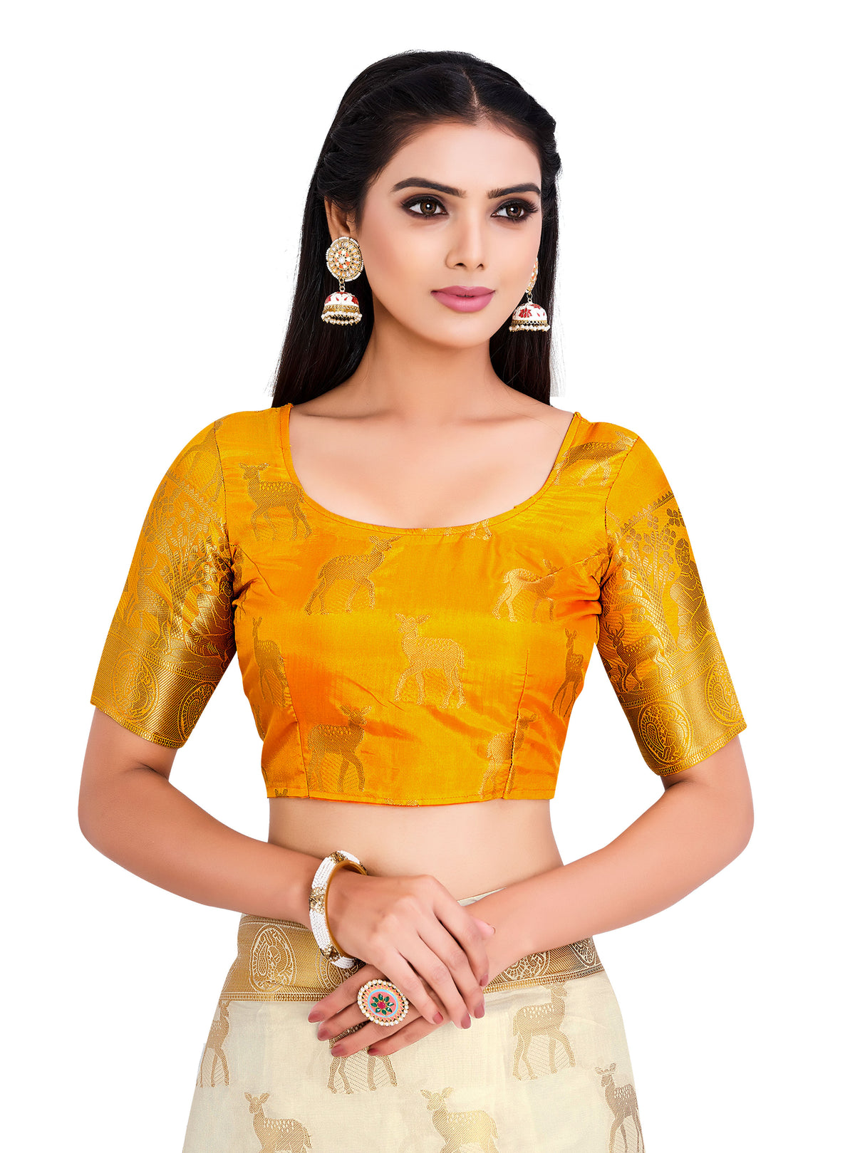 Mimosa Womens Art Silk Saree Kanjivaram Halfwhite Color