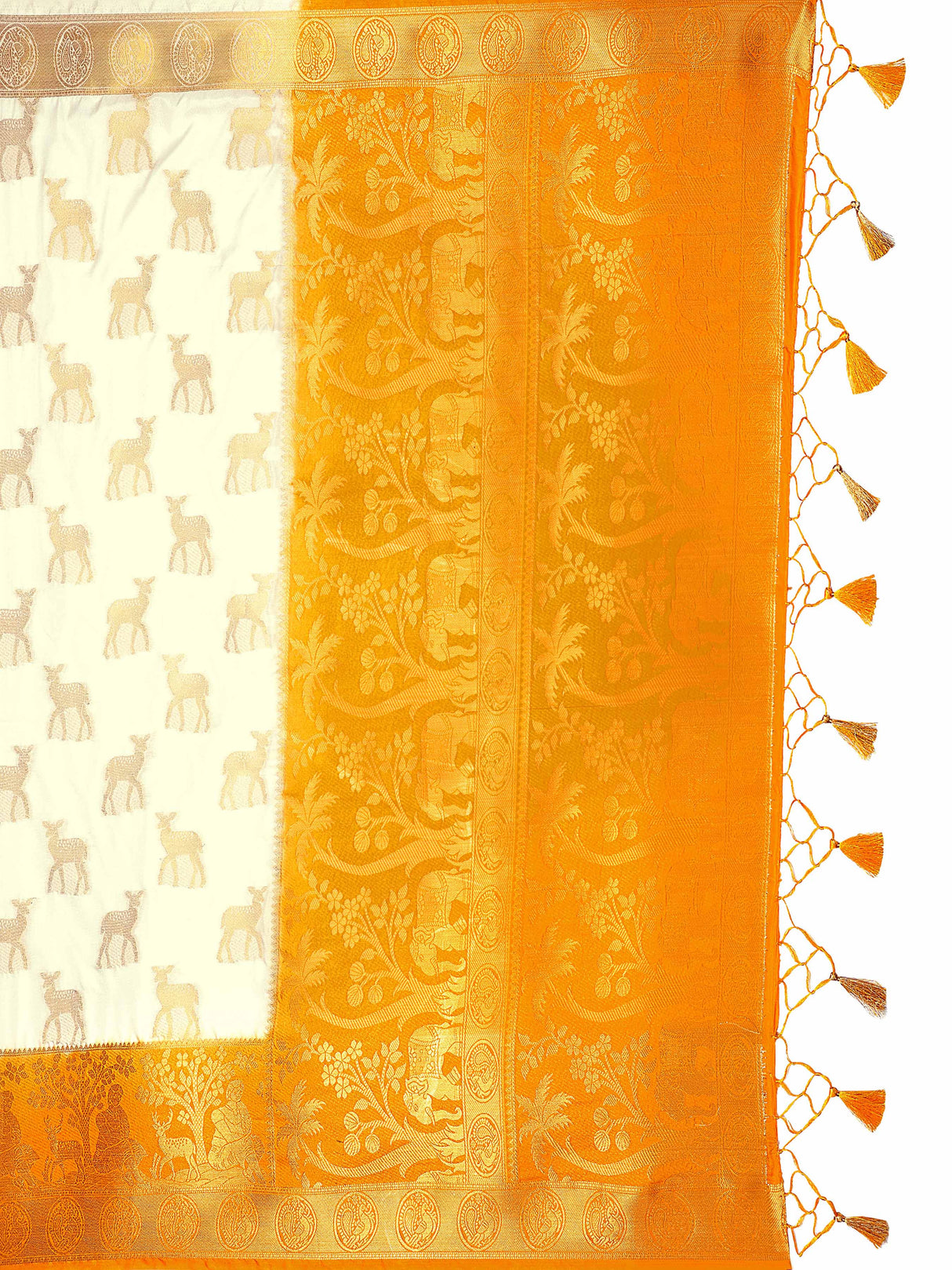 Mimosa Womens Art Silk Saree Kanjivaram Halfwhite Color