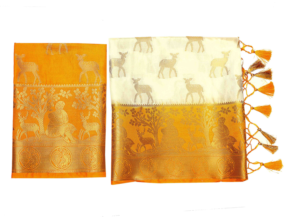 Mimosa Womens Art Silk Saree Kanjivaram Halfwhite Color