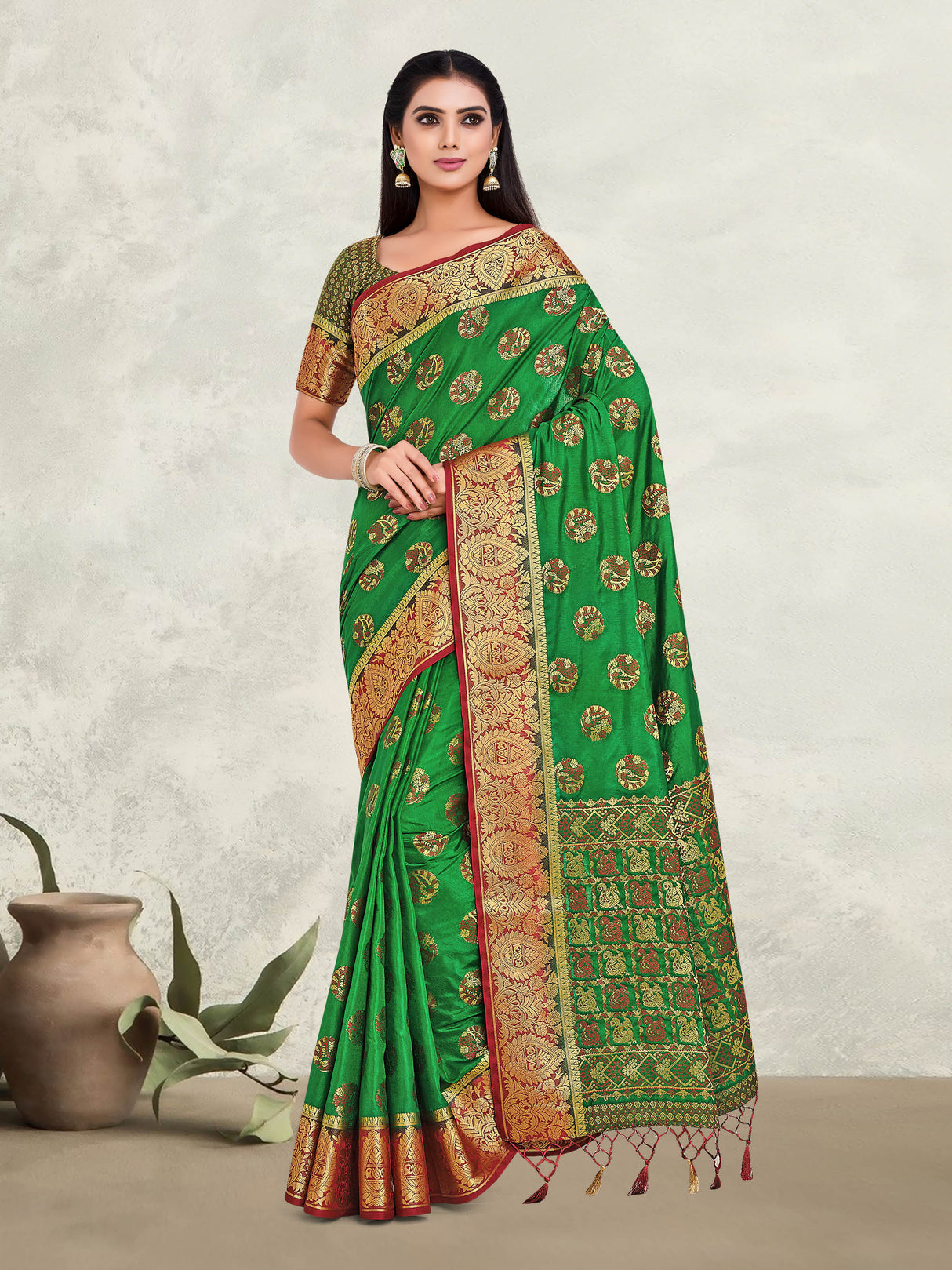 Mimosa Womens Art Silk Saree Kanjivaram Green Color