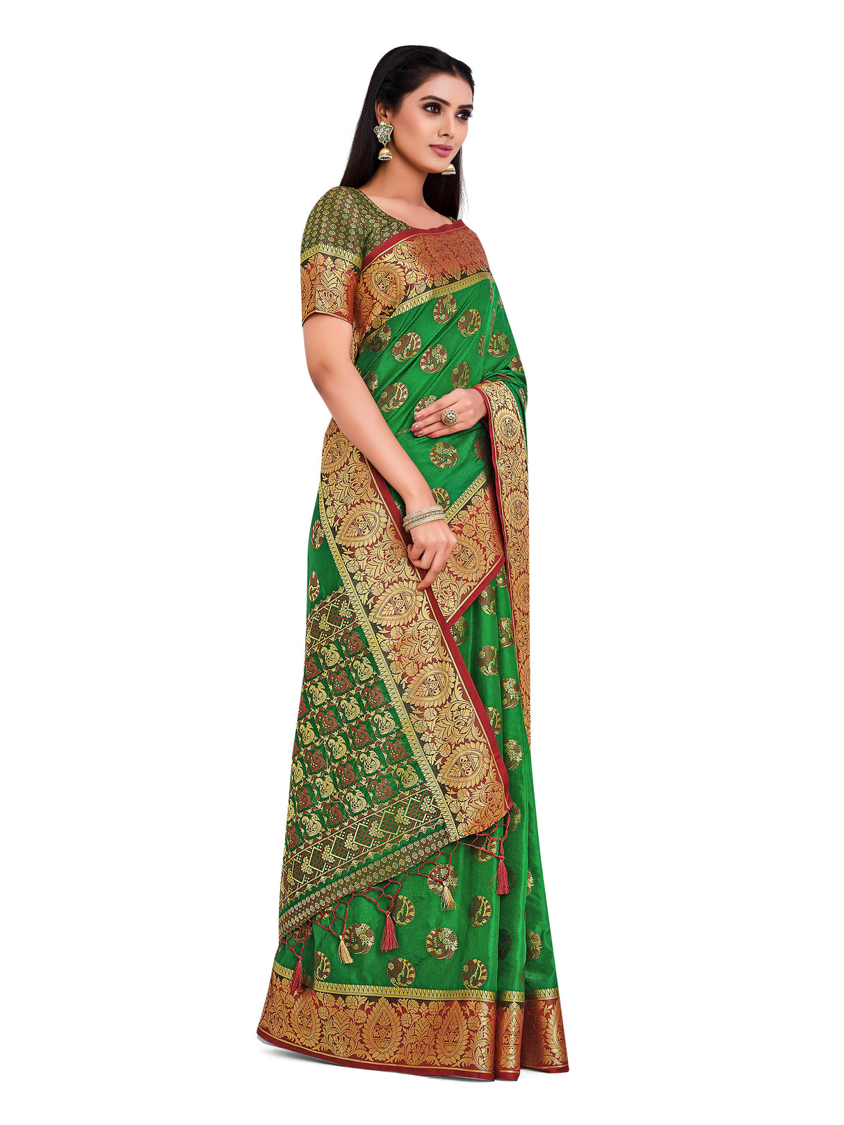 Mimosa Womens Art Silk Saree Kanjivaram Green Color