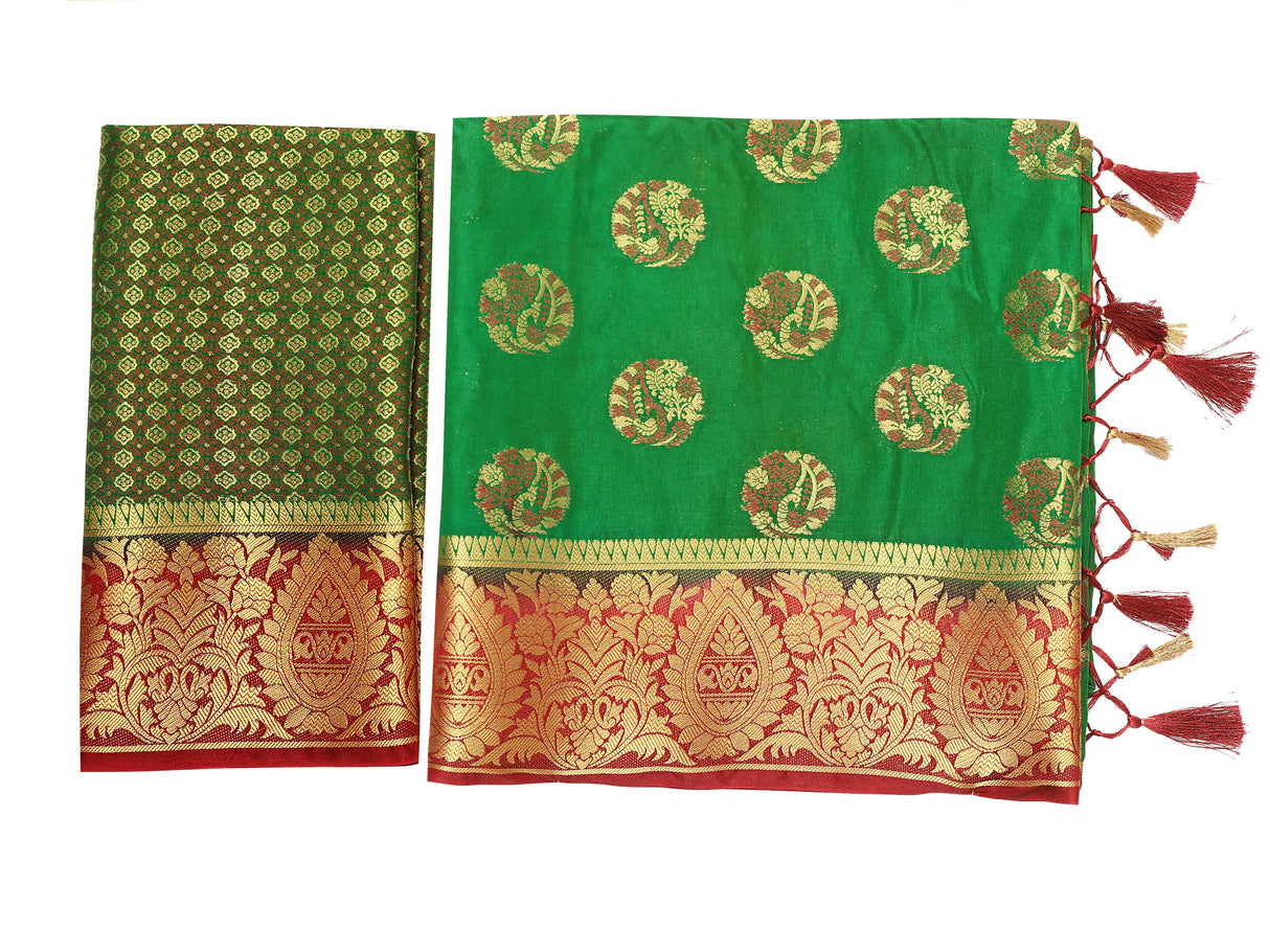 Mimosa Womens Art Silk Saree Kanjivaram Green Color