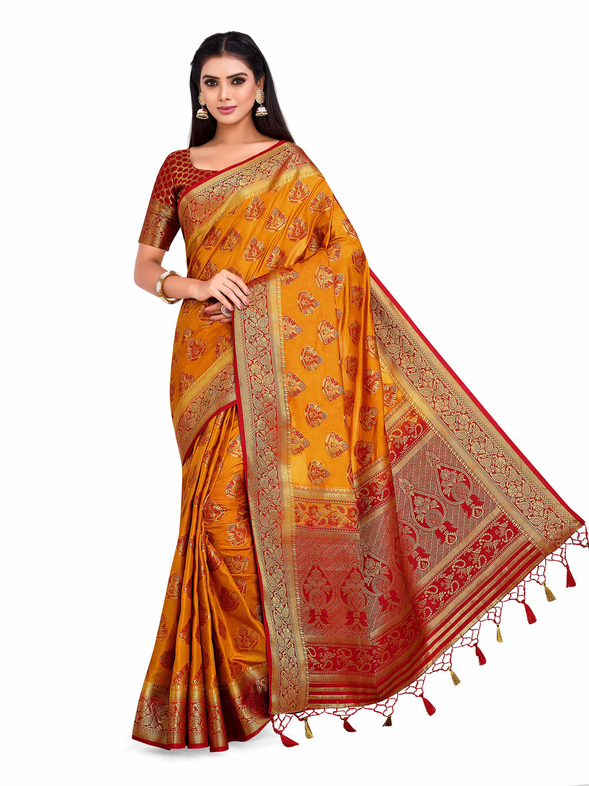 Mimosa Womens Art Silk Saree Kanjivaram Mustard Color