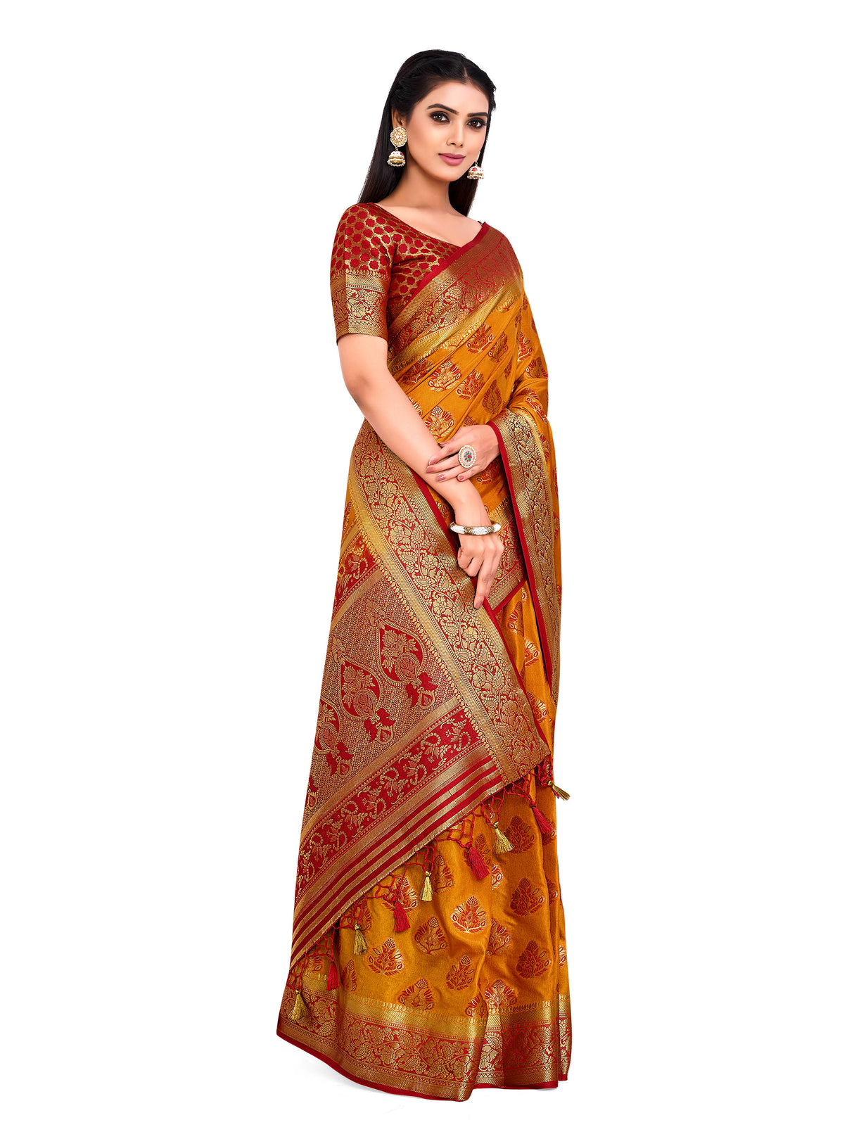 Mimosa Womens Art Silk Saree Kanjivaram Mustard Color