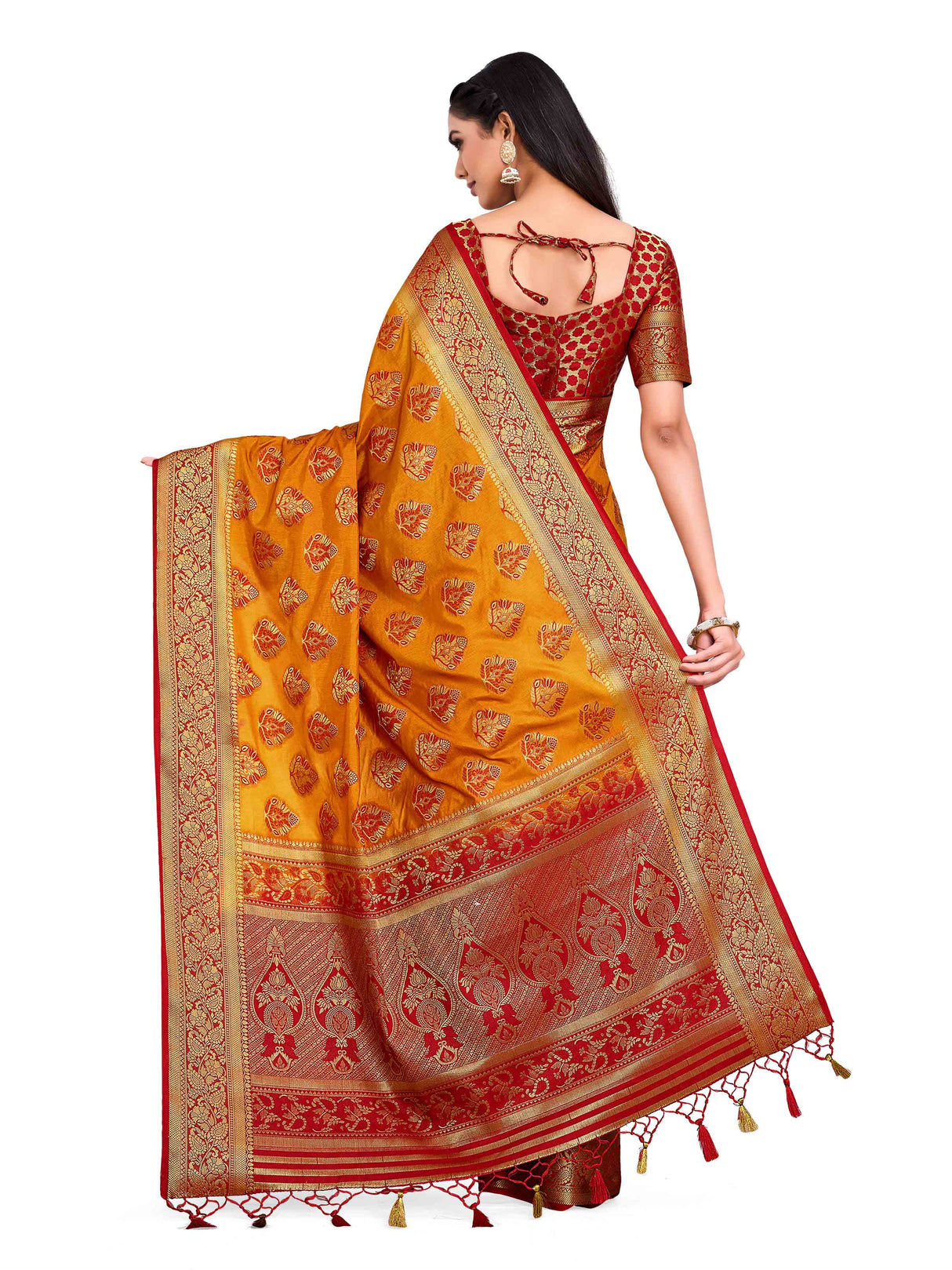 Mimosa Womens Art Silk Saree Kanjivaram Mustard Color