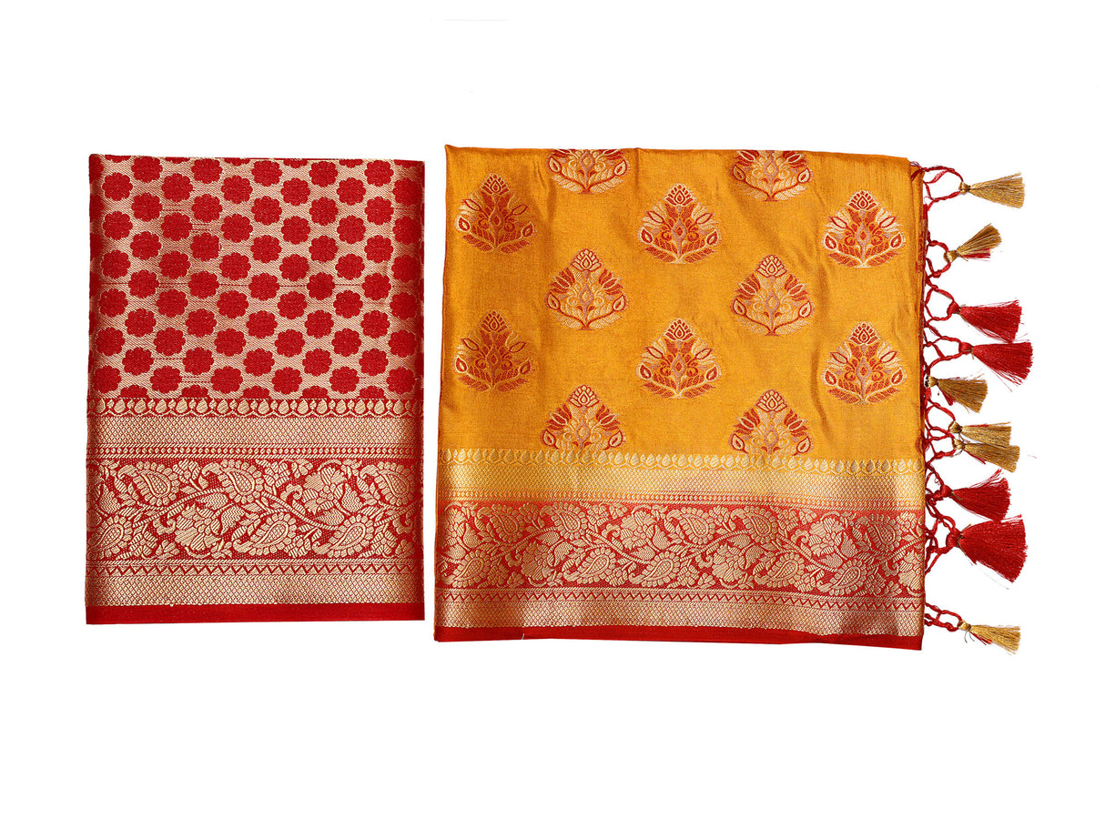 Mimosa Womens Art Silk Saree Kanjivaram Mustard Color