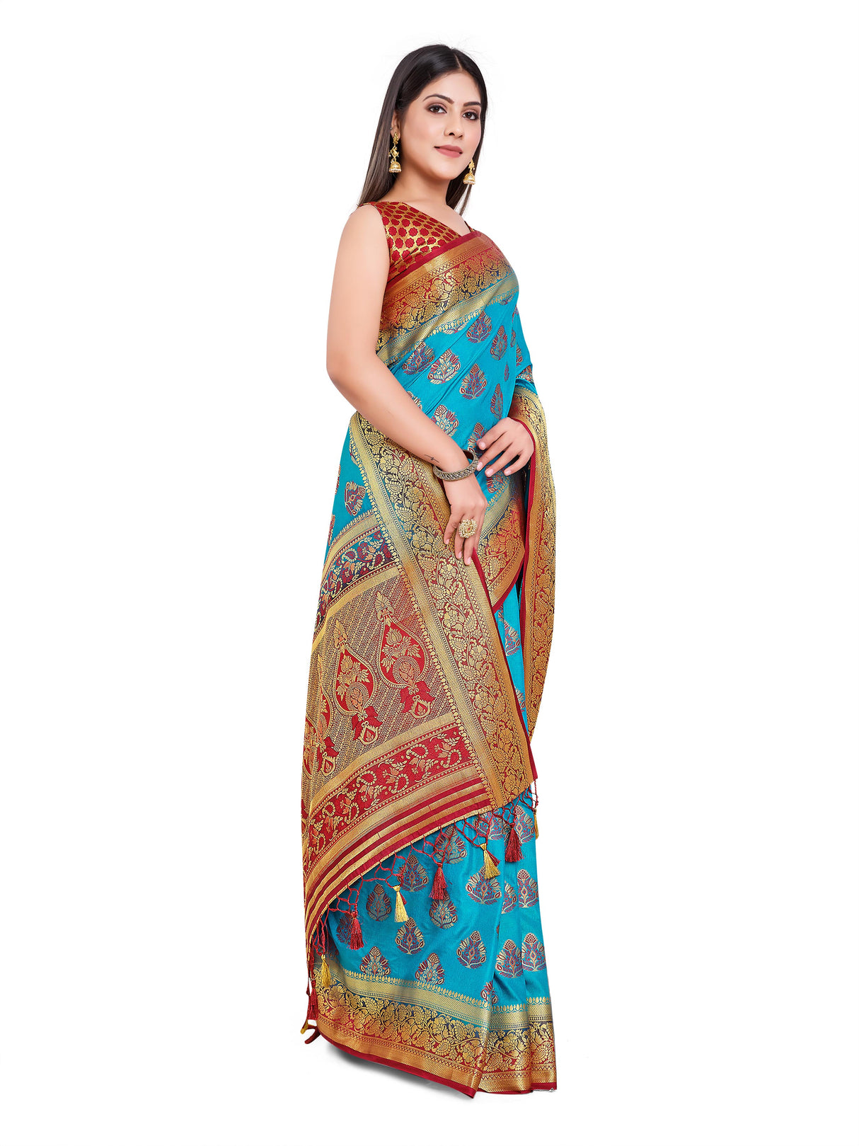 Mimosa Womens Art Silk Saree Kanjivaram Saffire Color
