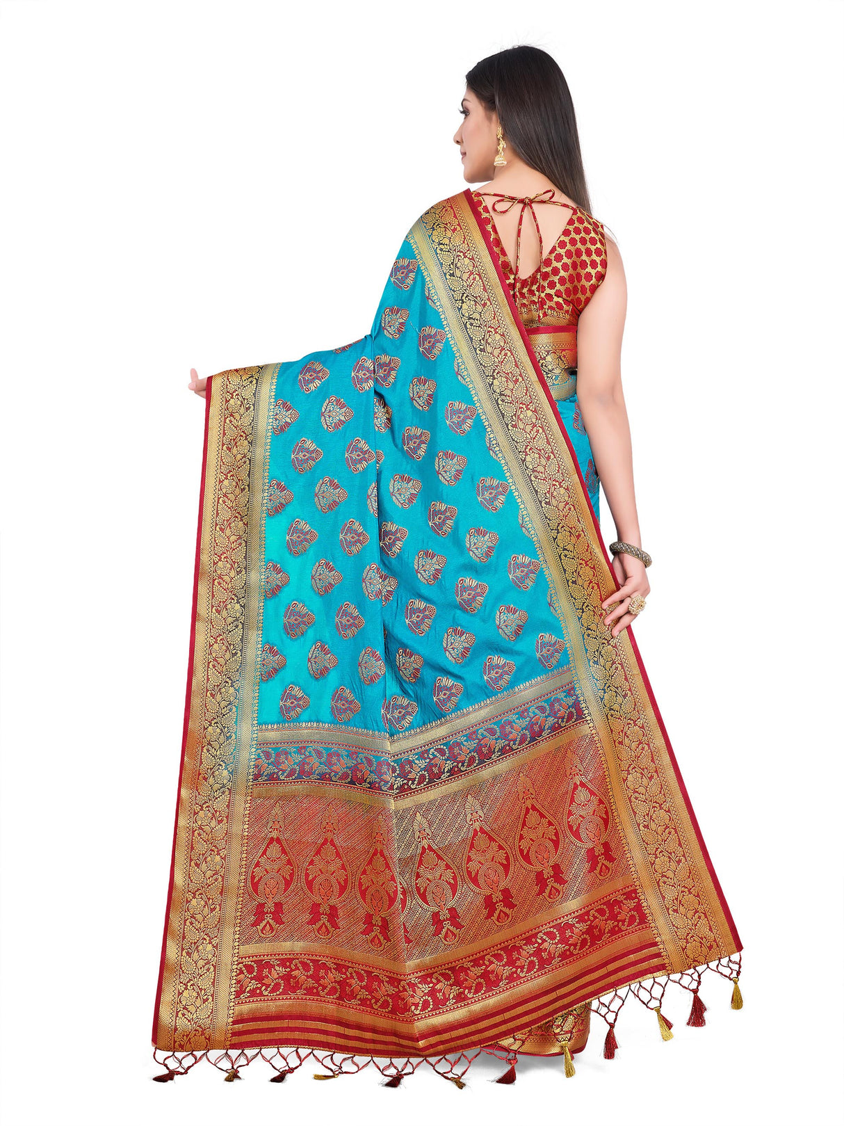 Mimosa Womens Art Silk Saree Kanjivaram Saffire Color