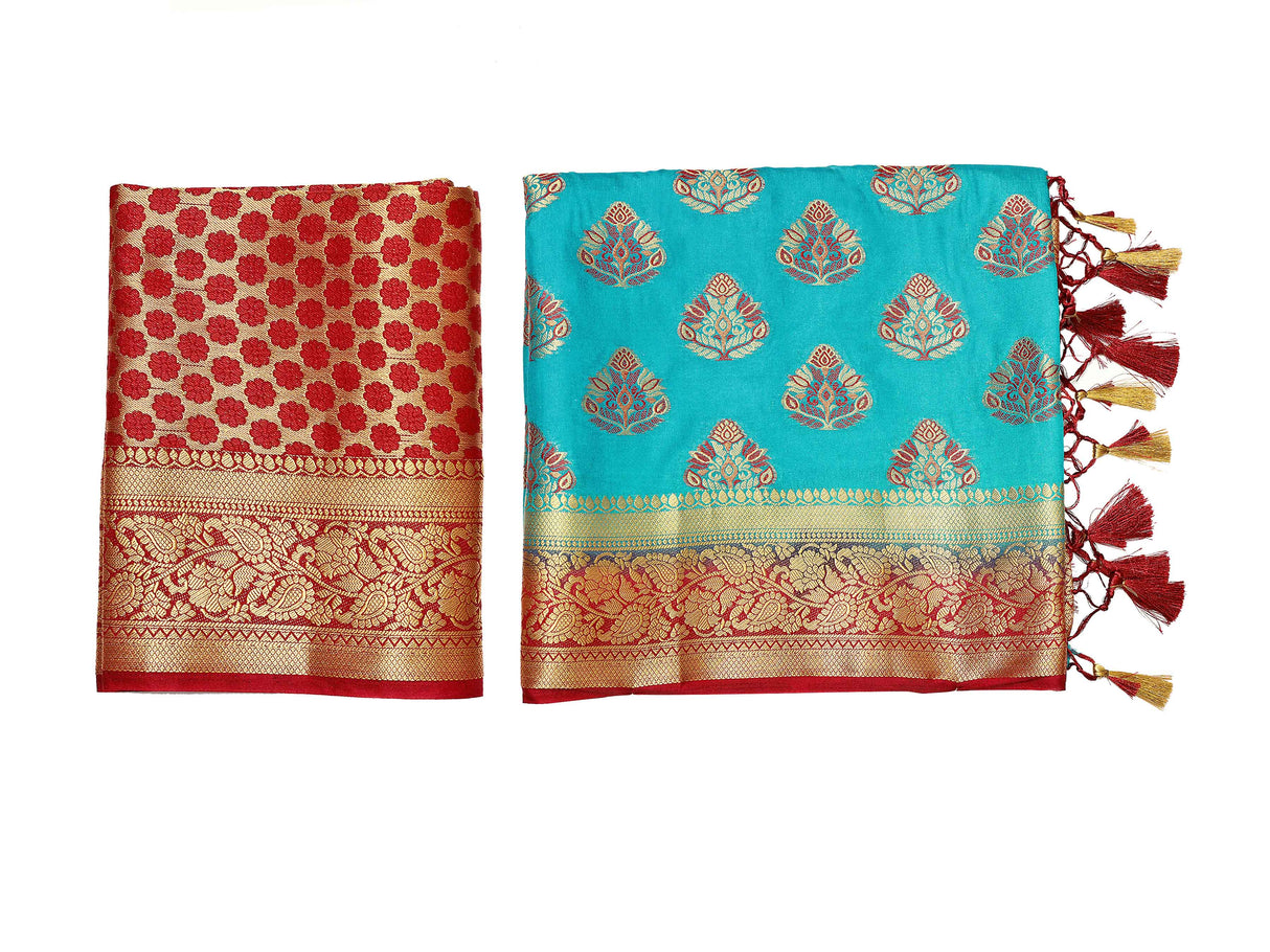 Mimosa Womens Art Silk Saree Kanjivaram Saffire Color