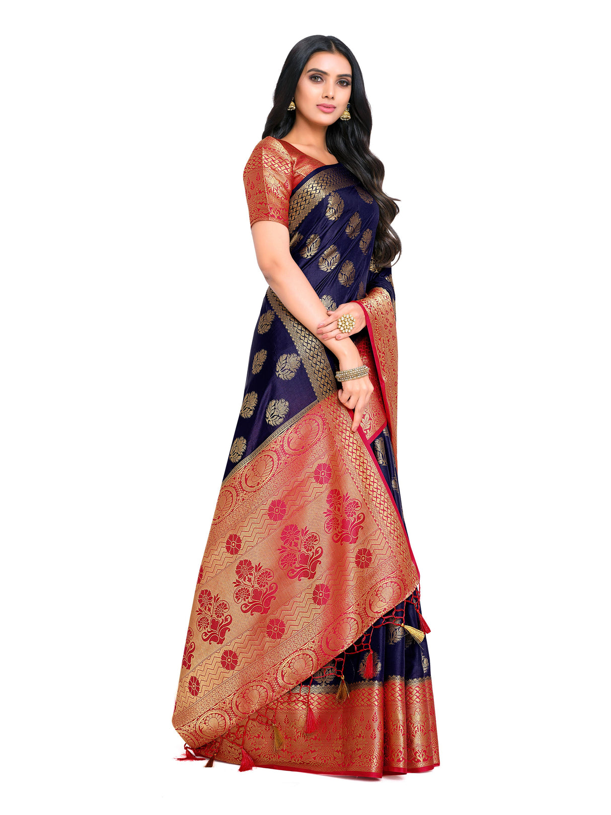 Mimosa Womens Art Silk Saree Kanjivaram Navy Blue Color