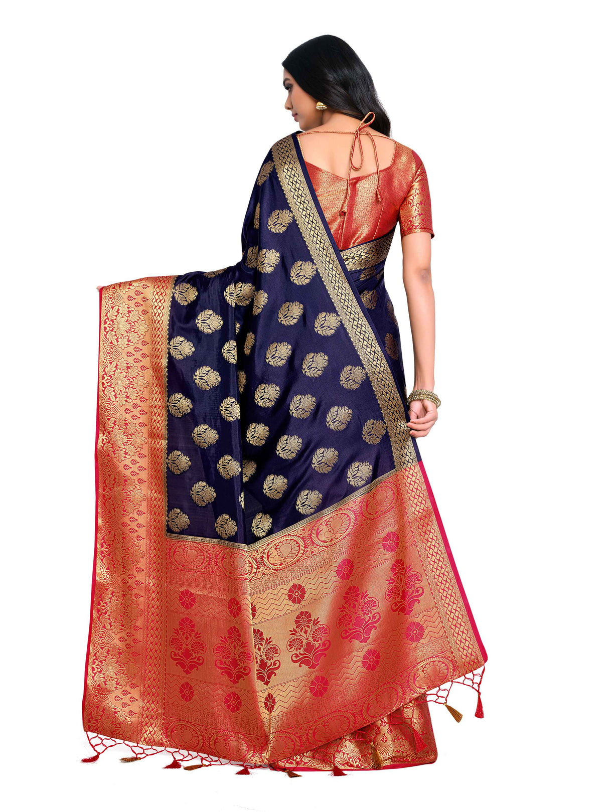 Mimosa Womens Art Silk Saree Kanjivaram Navy Blue Color