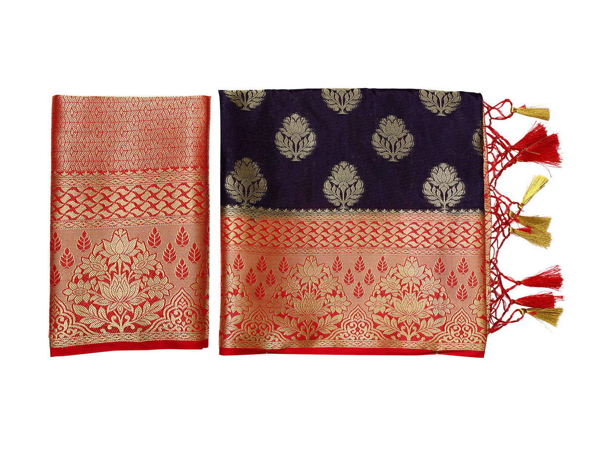 Mimosa Womens Art Silk Saree Kanjivaram Navy Blue Color