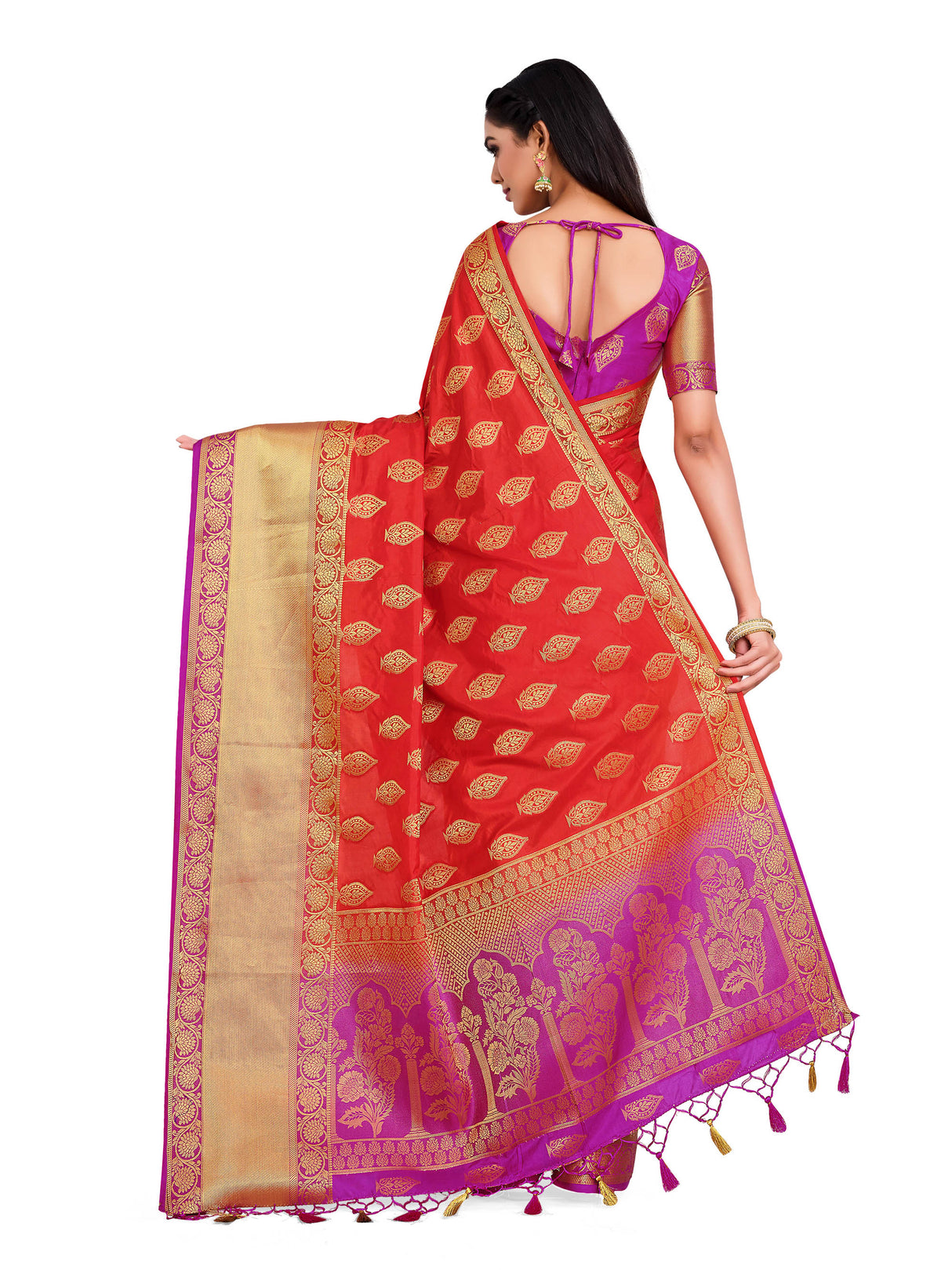 Mimosa Womens Art Silk Saree Kanjivaram Orange Color