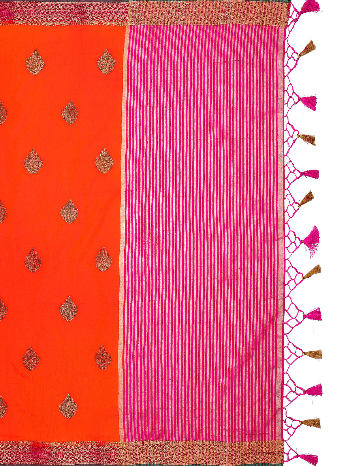 Mimosa Womens Art Silk Saree Kanjivaram Orange Color