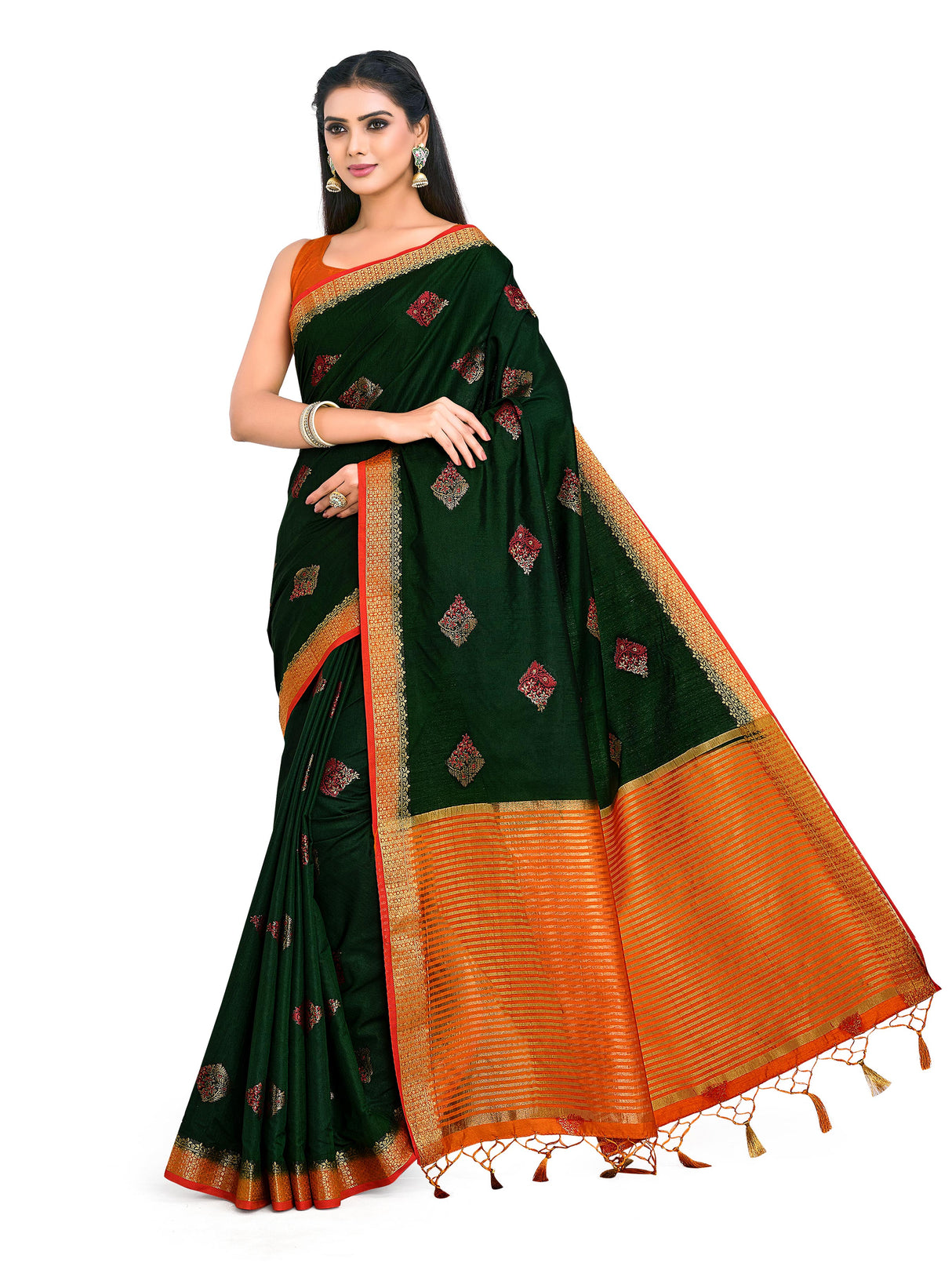 Mimosa Womens Art Silk Saree Kanjivaram style BGreen Color