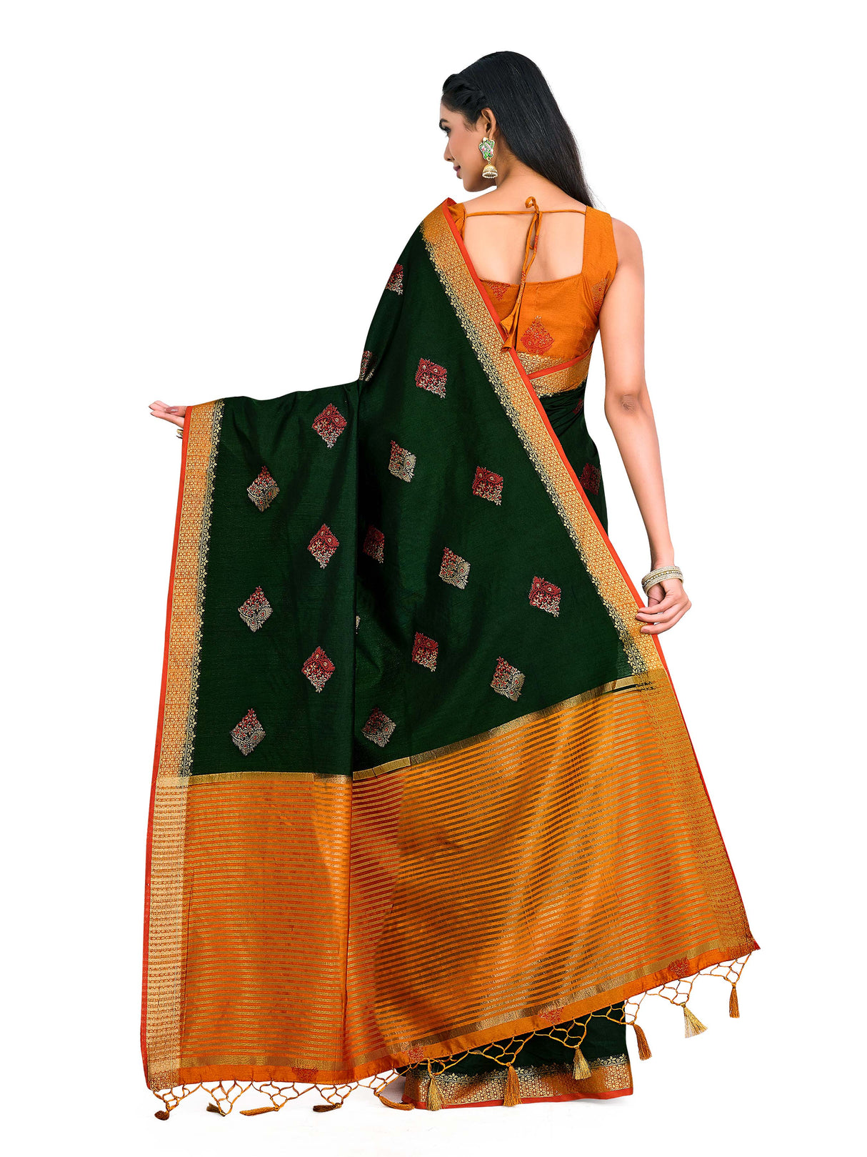 Mimosa Womens Art Silk Saree Kanjivaram style BGreen Color