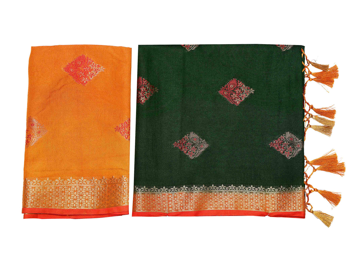Mimosa Womens Art Silk Saree Kanjivaram style BGreen Color