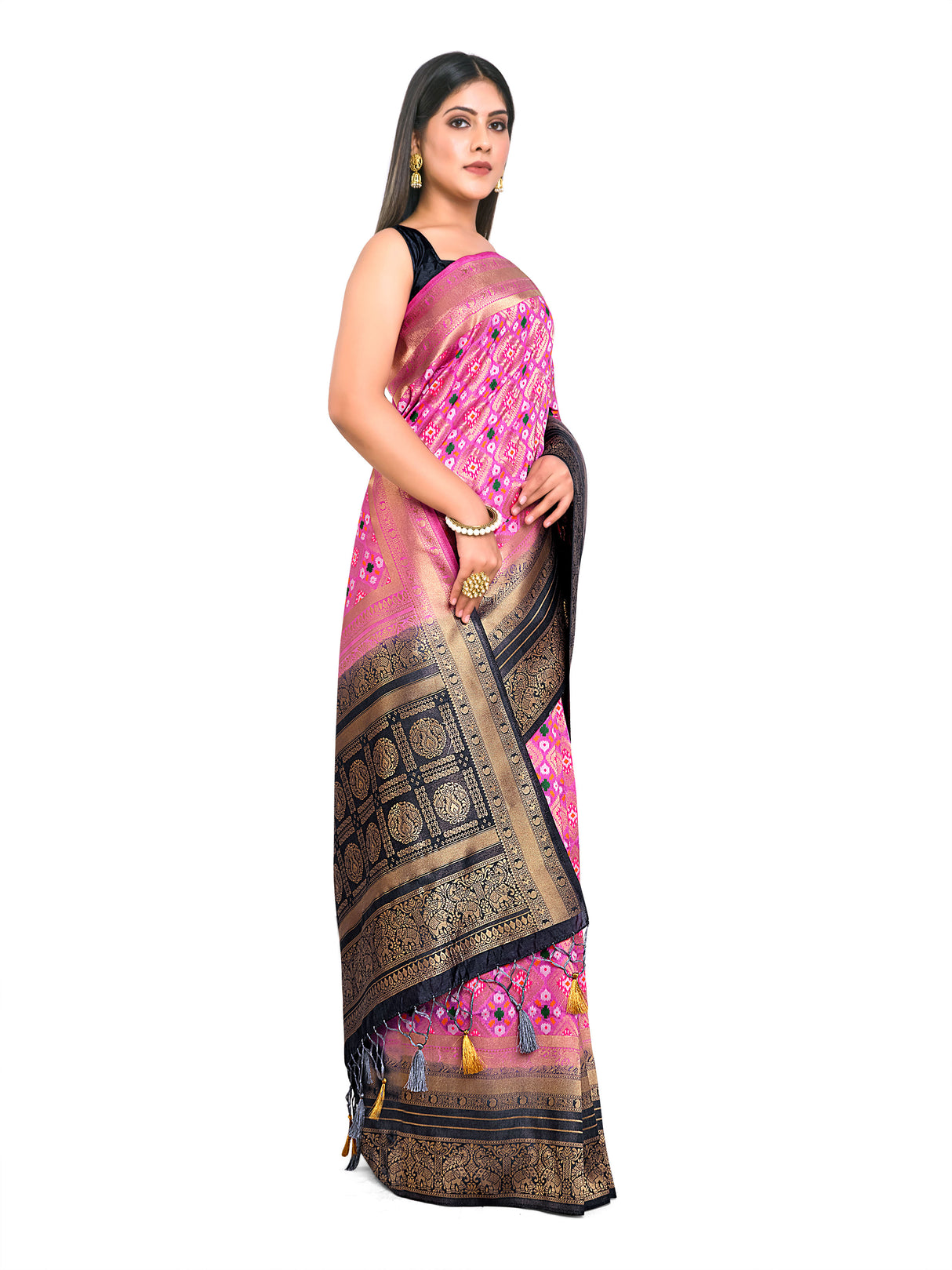 Mimosa Womens Art Silk Saree Patola Pink Color