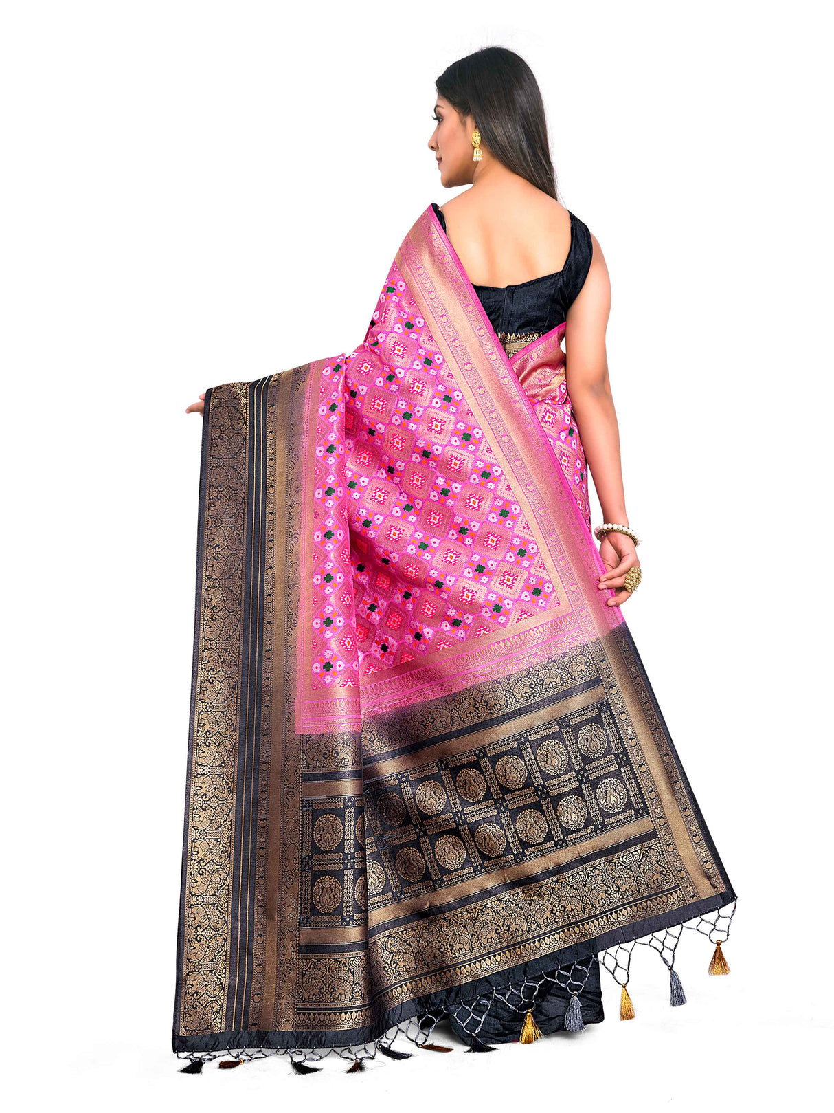 Mimosa Womens Art Silk Saree Patola Pink Color