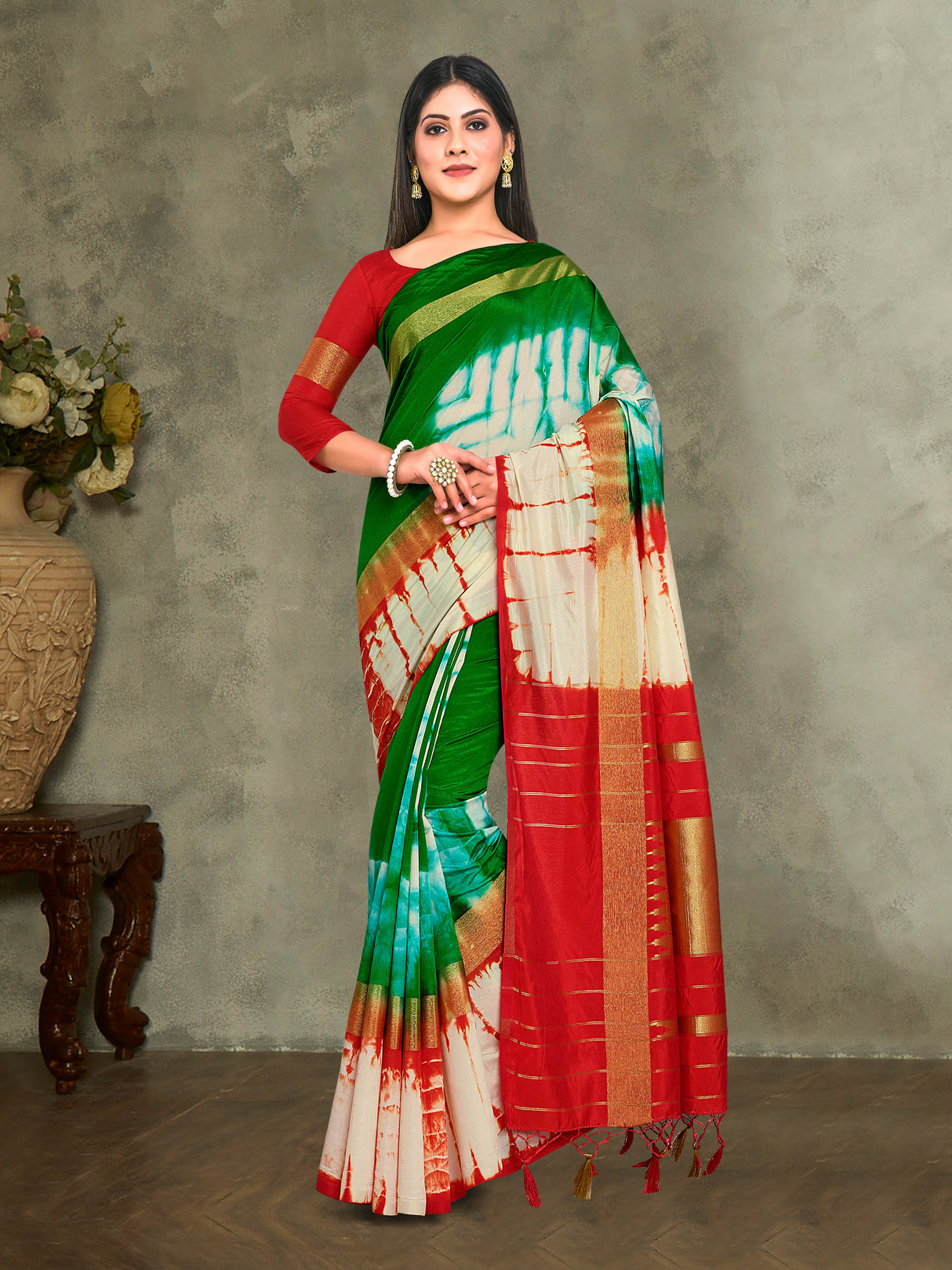 Mimosa Womens Art Silk Saree Banarasi Green Color