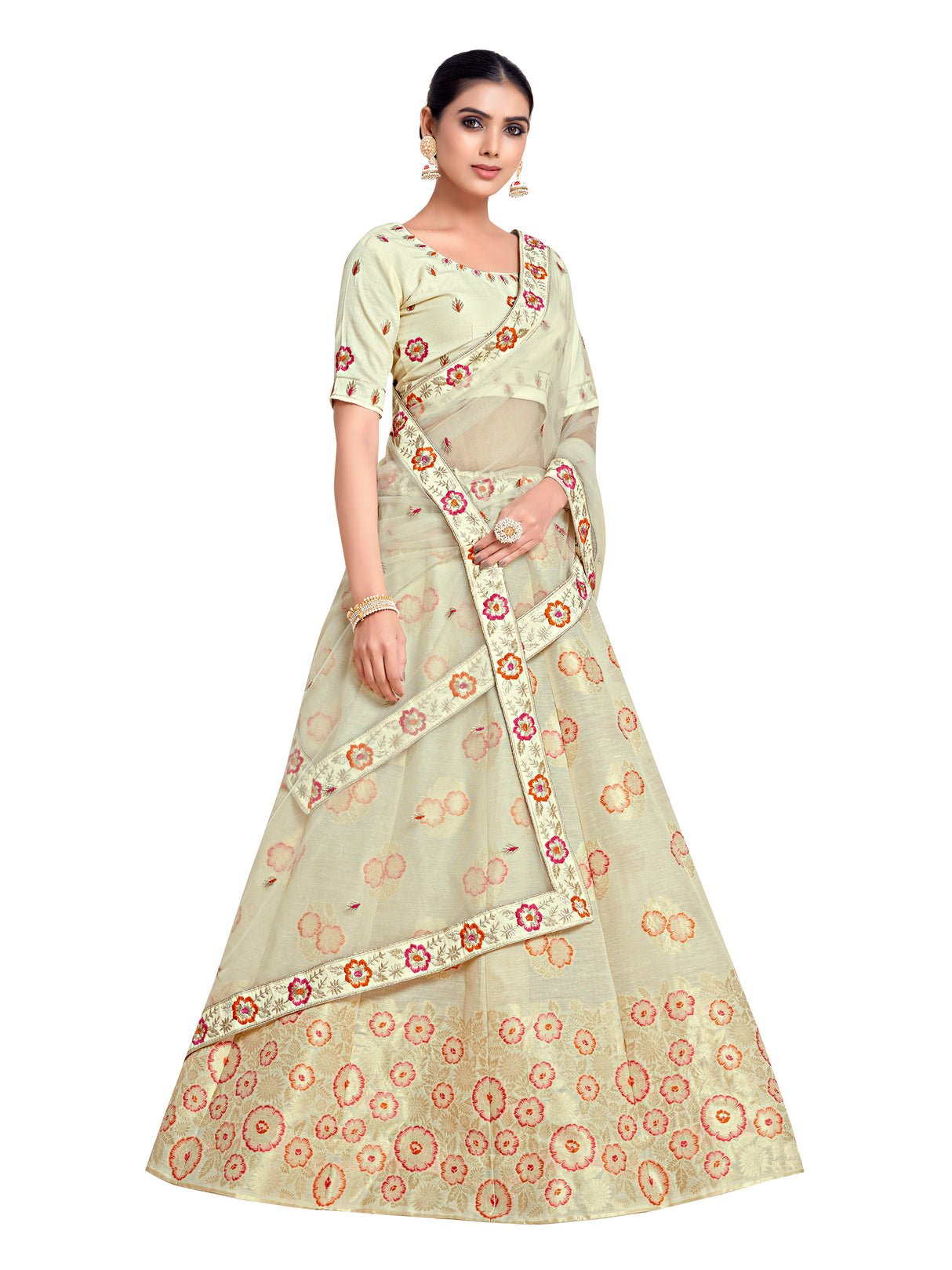 MIMOSA Women's Art Silk Semi-Stitched Lehenga with Unstitched Blouse and Dupatta