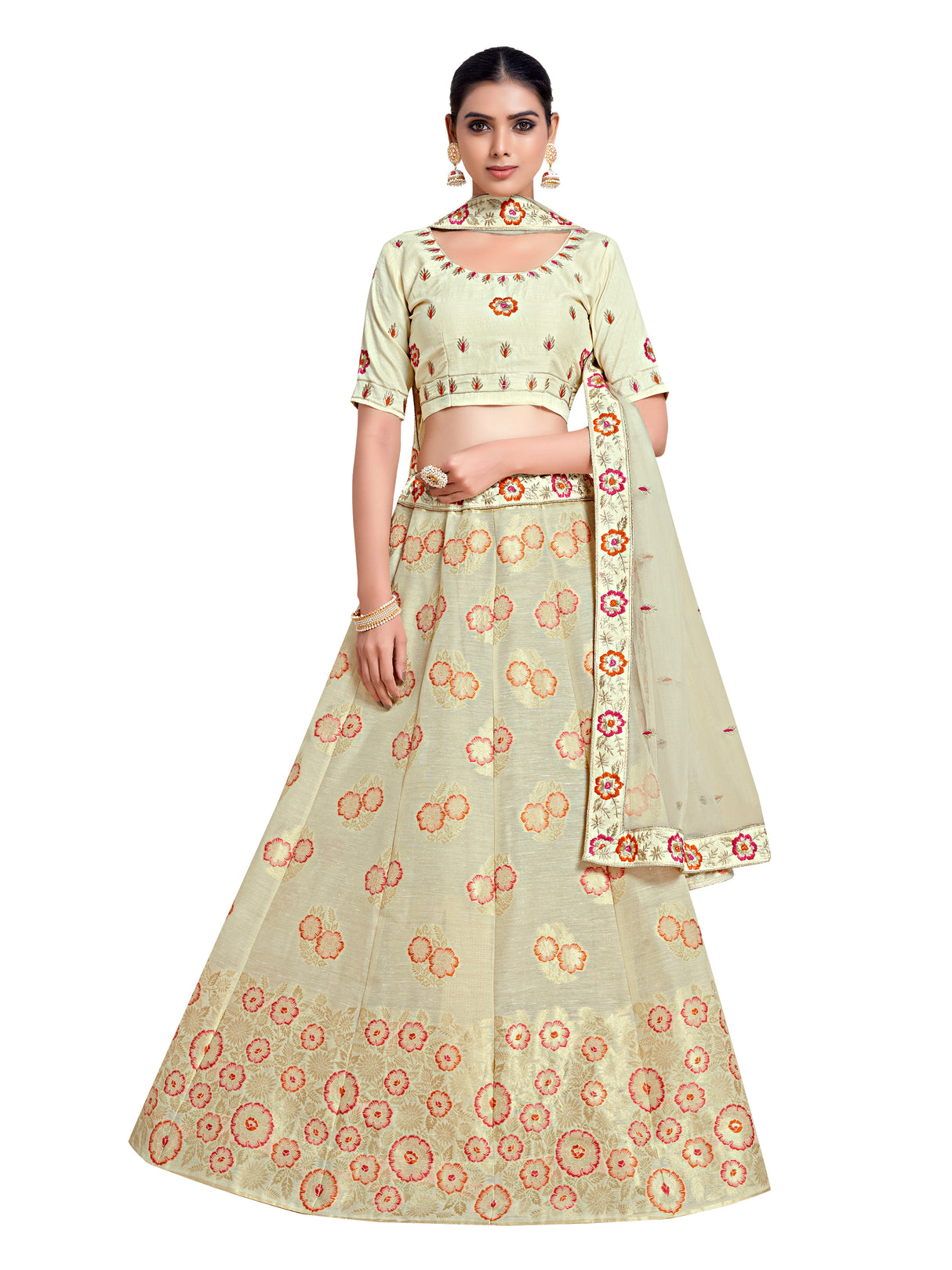MIMOSA Women's Art Silk Semi-Stitched Lehenga with Unstitched Blouse and Dupatta
