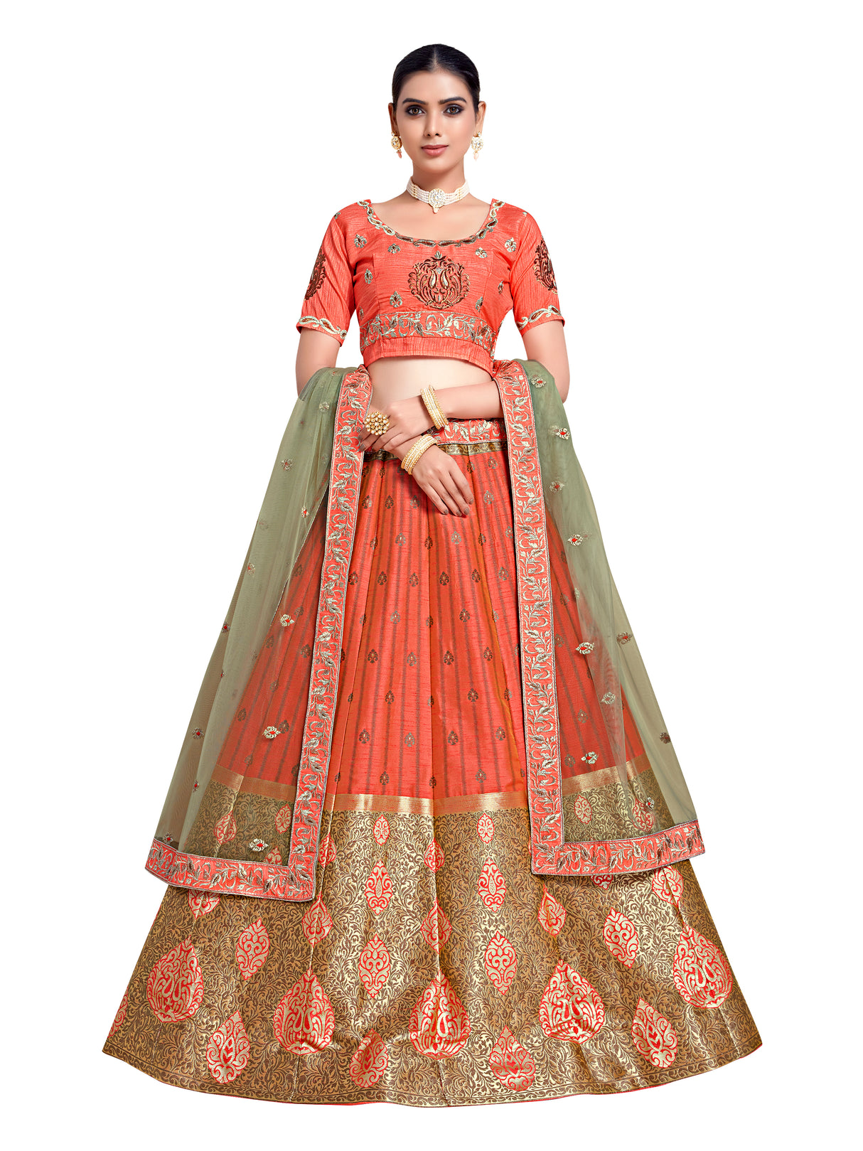 MIMOSA Women's Art Silk Semi-Stitched Lehenga with Unstitched Blouse and Dupatta