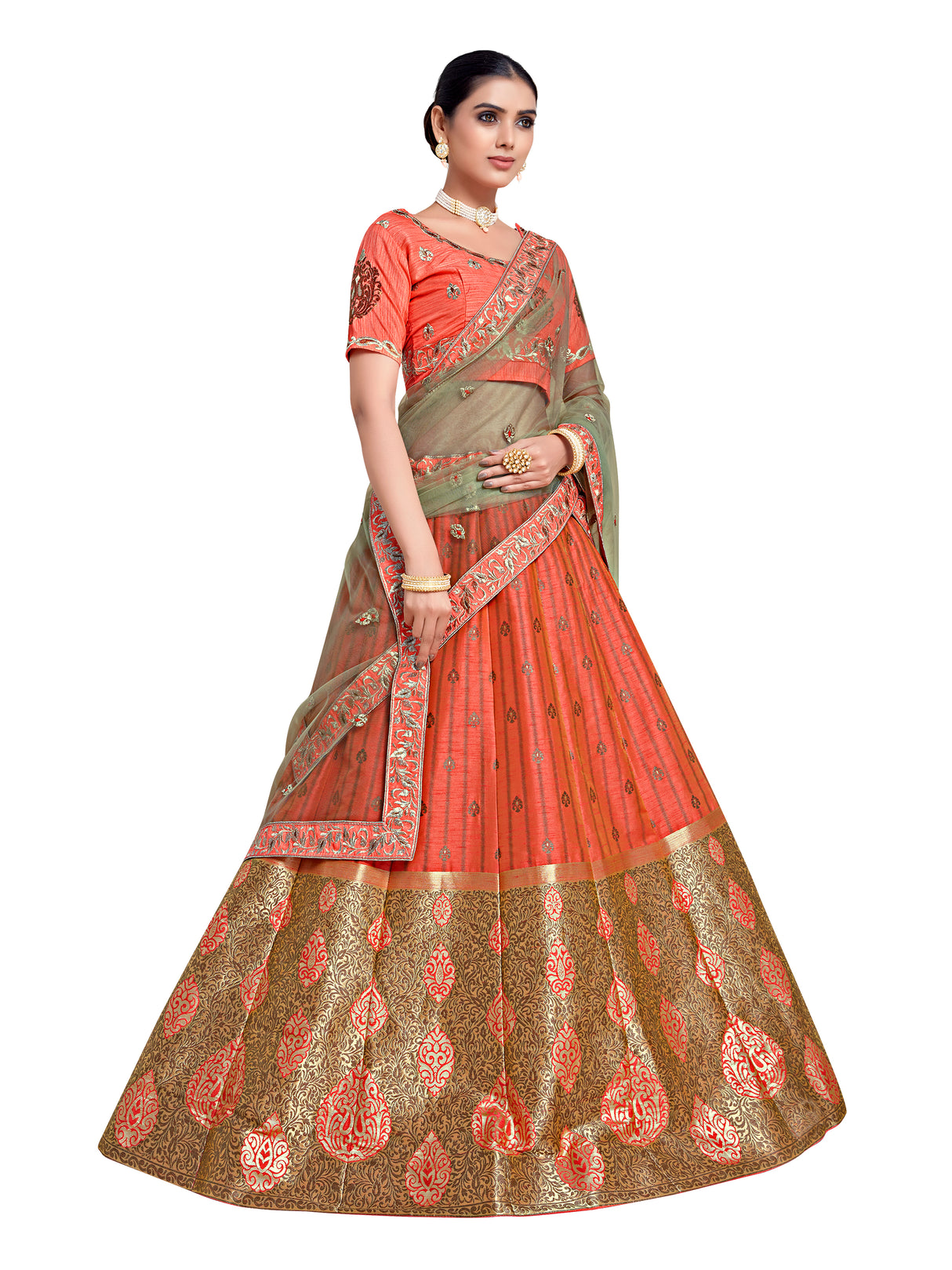 MIMOSA Women's Art Silk Semi-Stitched Lehenga with Unstitched Blouse and Dupatta
