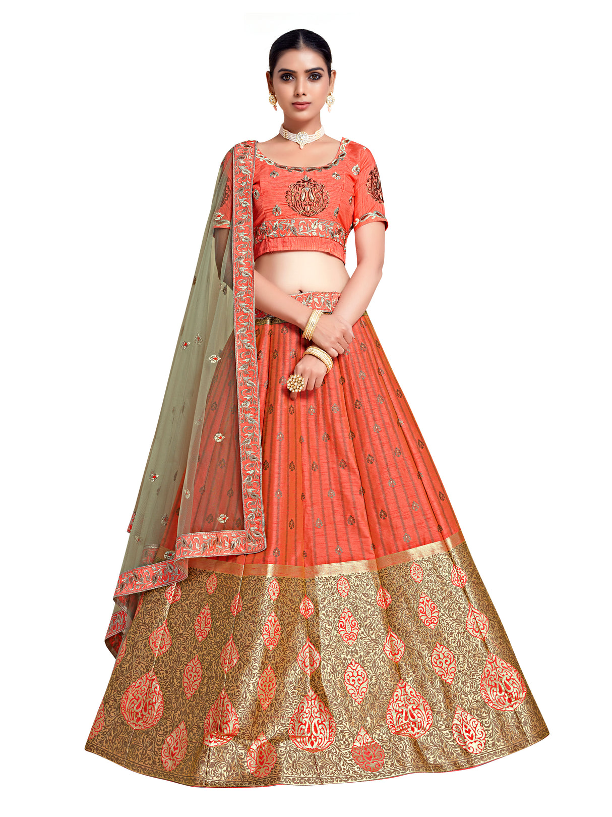 MIMOSA Women's Art Silk Semi-Stitched Lehenga with Unstitched Blouse and Dupatta