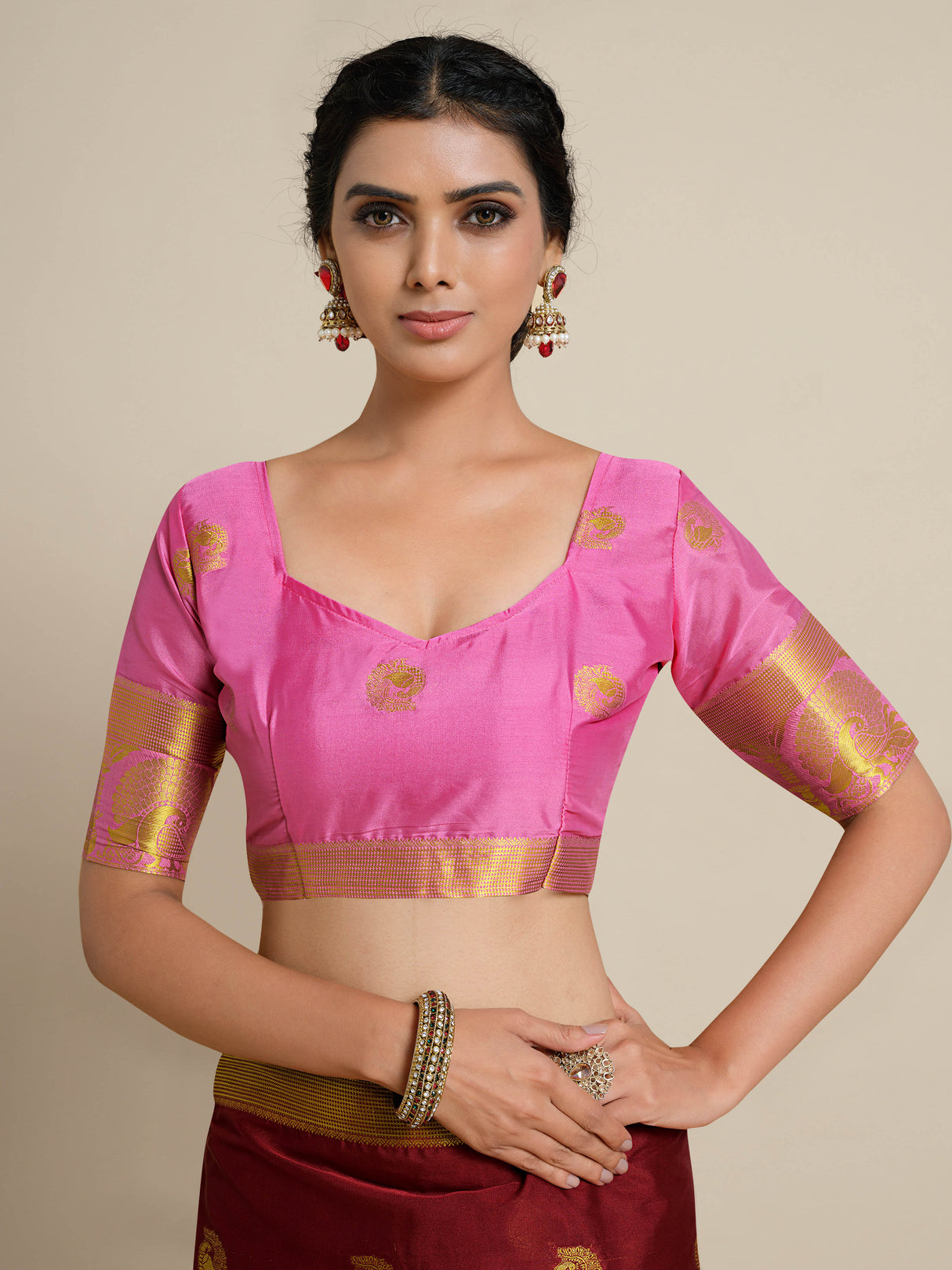 Mimosa Womens Crepe Saree Mysore Silk style Maroon Color