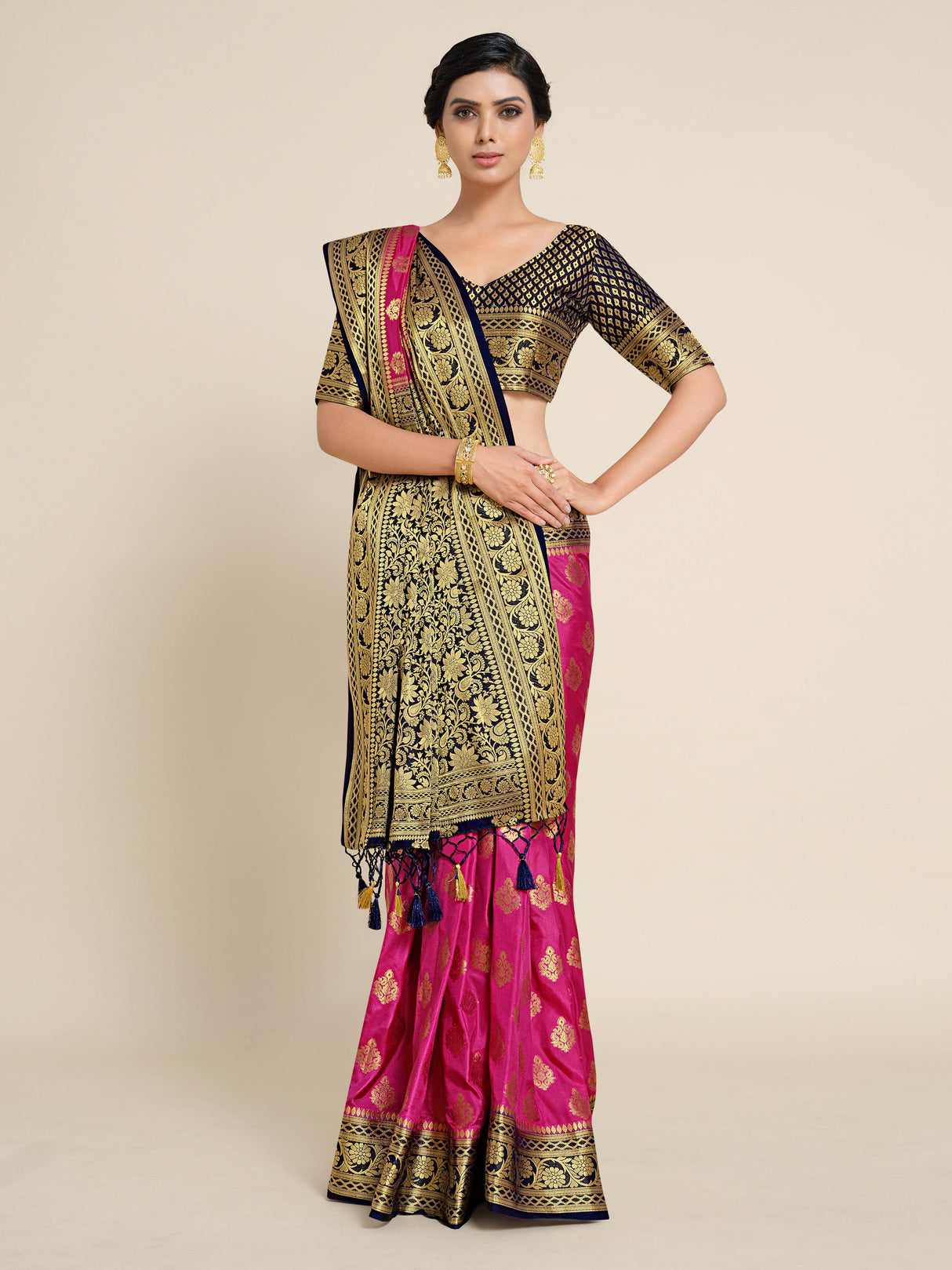 Mimosa Womens Art Silk Saree Kanjivaram Rani Color