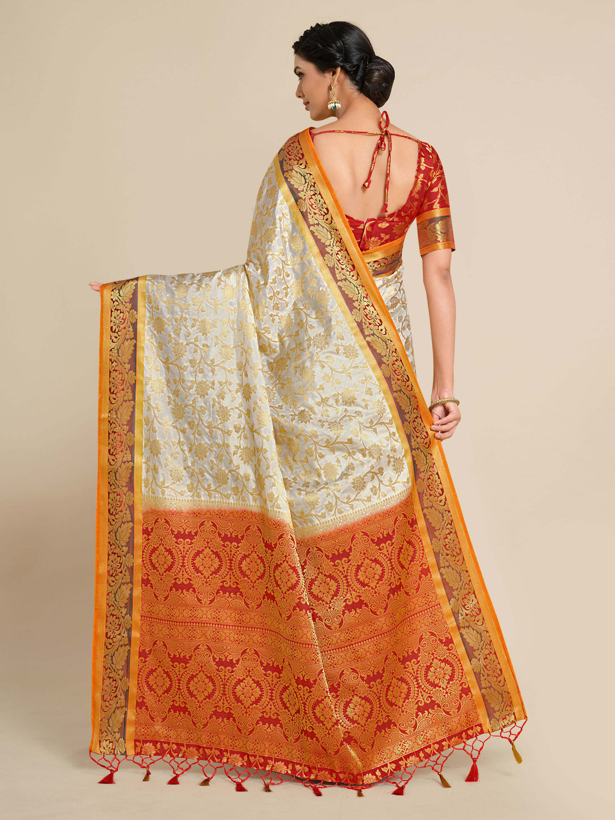 Mimosa Womens Art Silk Saree Kanjivaram Halfwhite Color