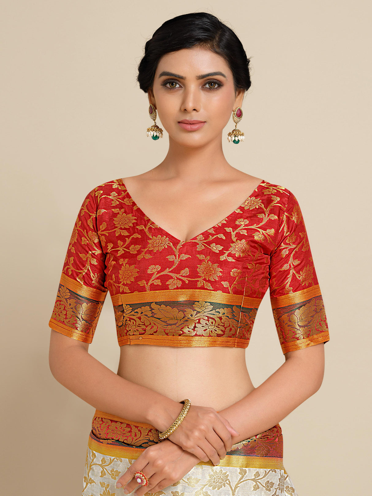 Mimosa Womens Art Silk Saree Kanjivaram Halfwhite Color