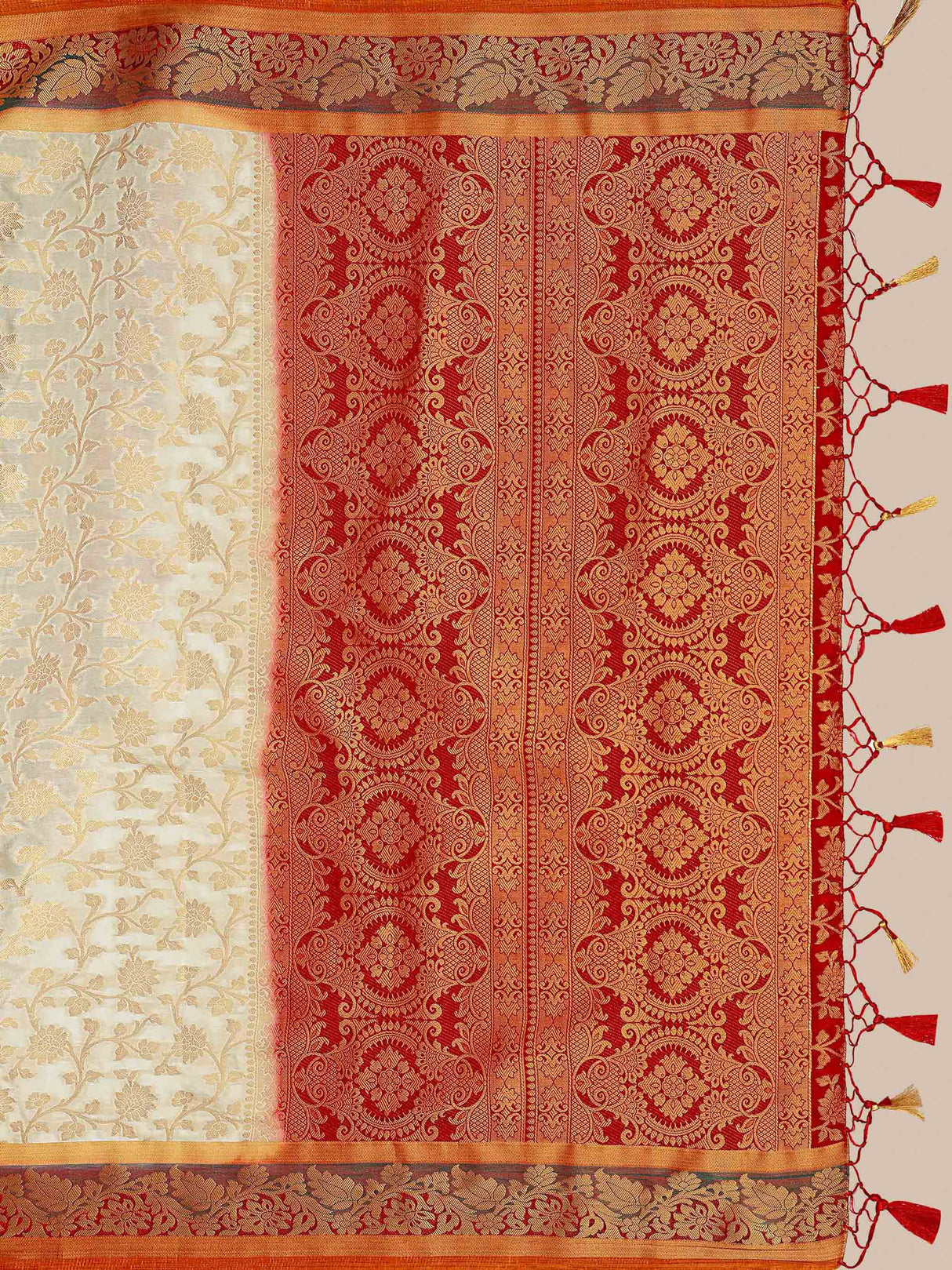 Mimosa Womens Art Silk Saree Kanjivaram Halfwhite Color