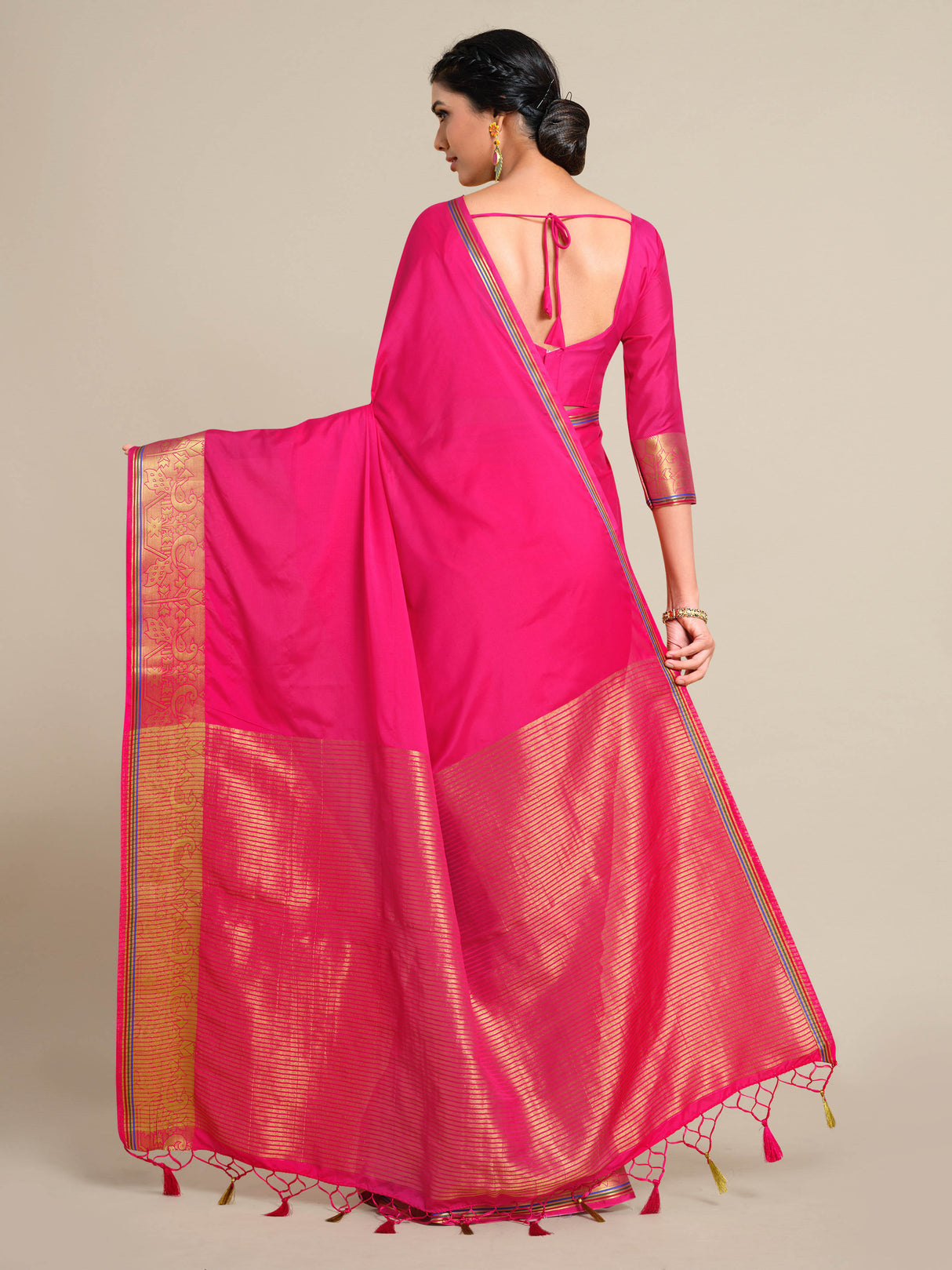 Mimosa Womens Crepe Saree Mysore Silk style Strawberry Color