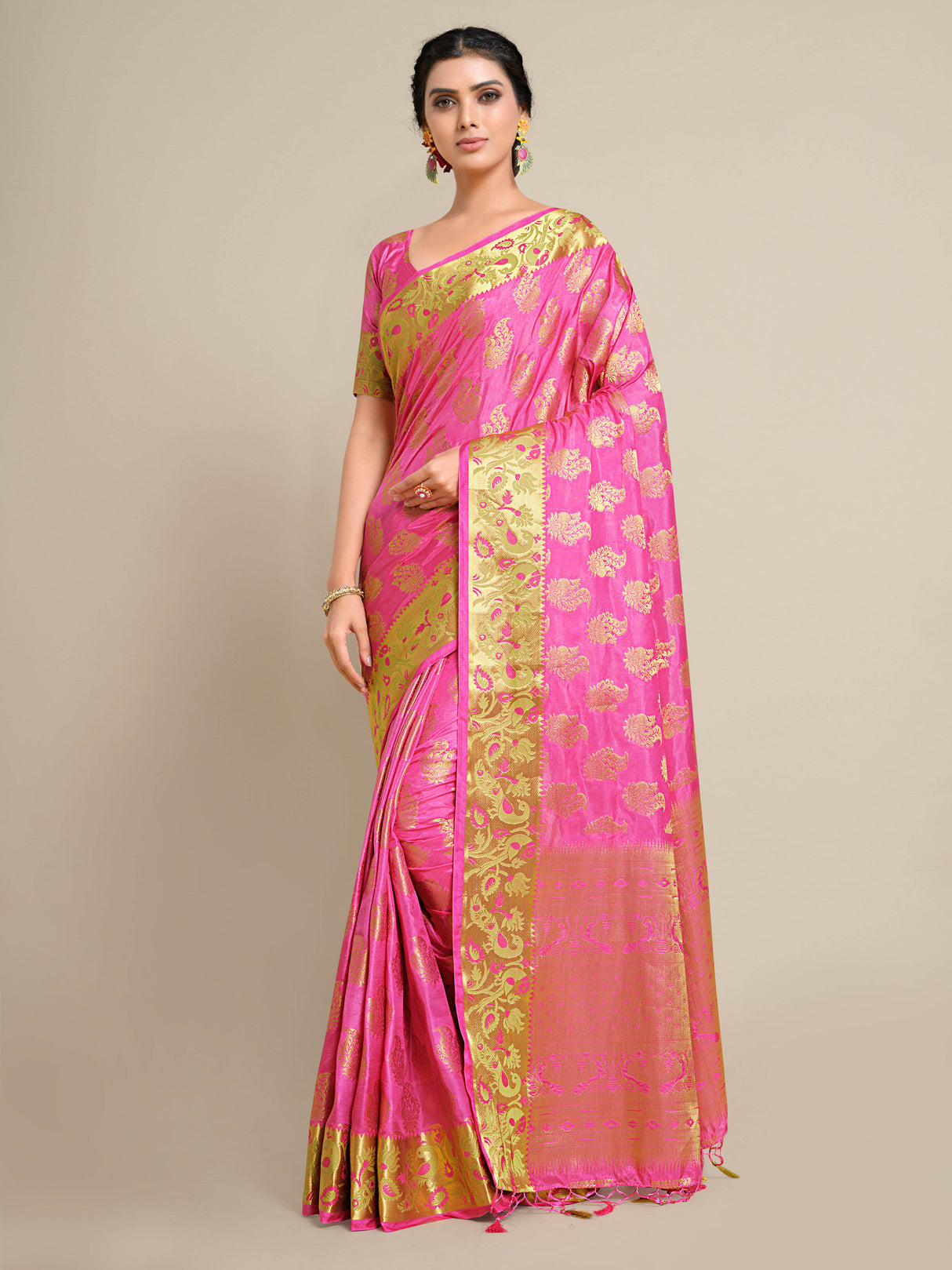 Mimosa Womens Art Silk Saree Kanjivaram Gajjari Color