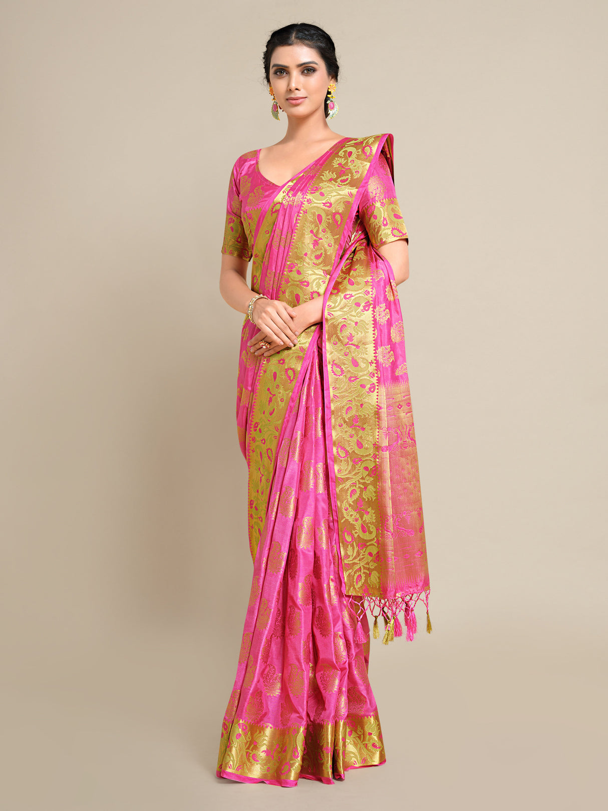 Mimosa Womens Art Silk Saree Kanjivaram Gajjari Color