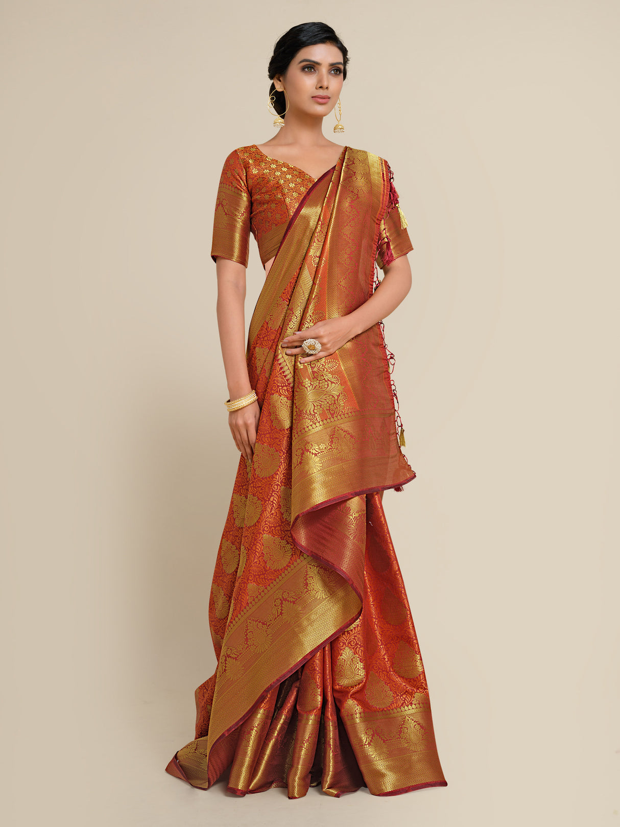 Mimosa Womens Art Silk Saree Kanjivaram Maroon Color