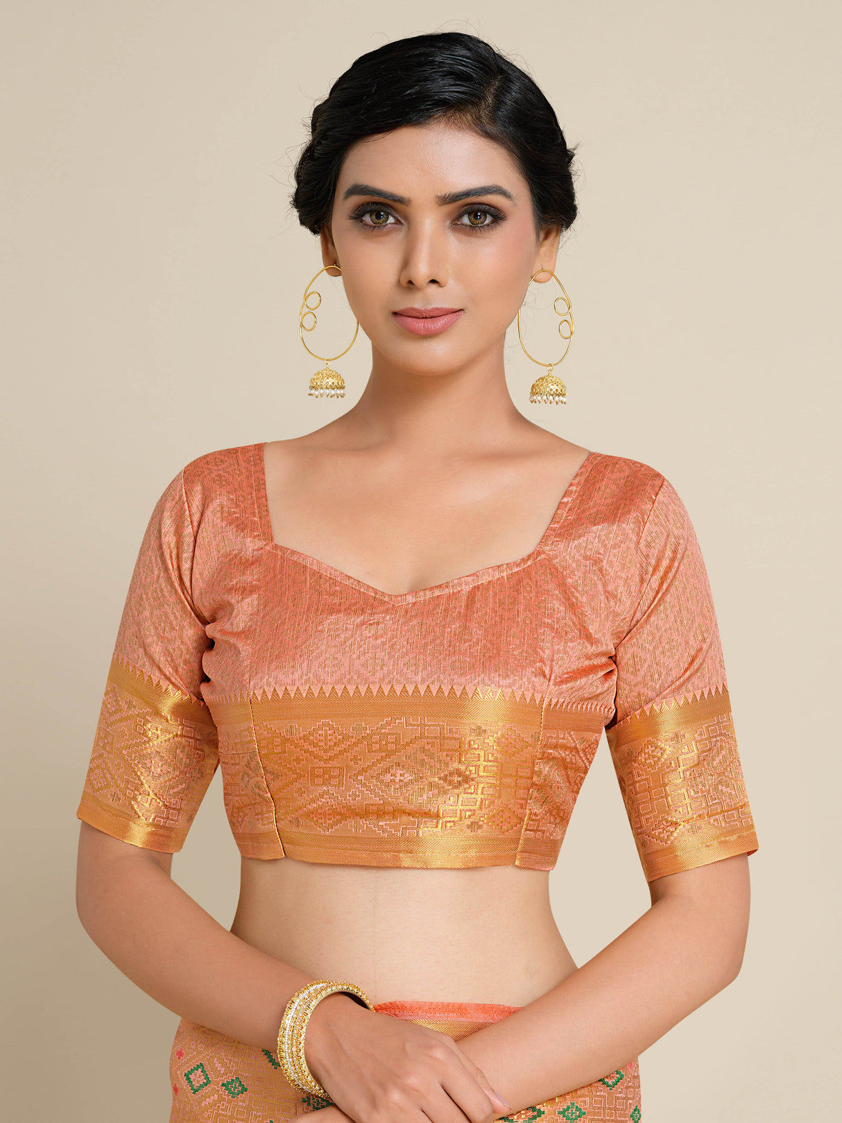 Mimosa Womens Art Silk Saree Kanjivaram Peach Color