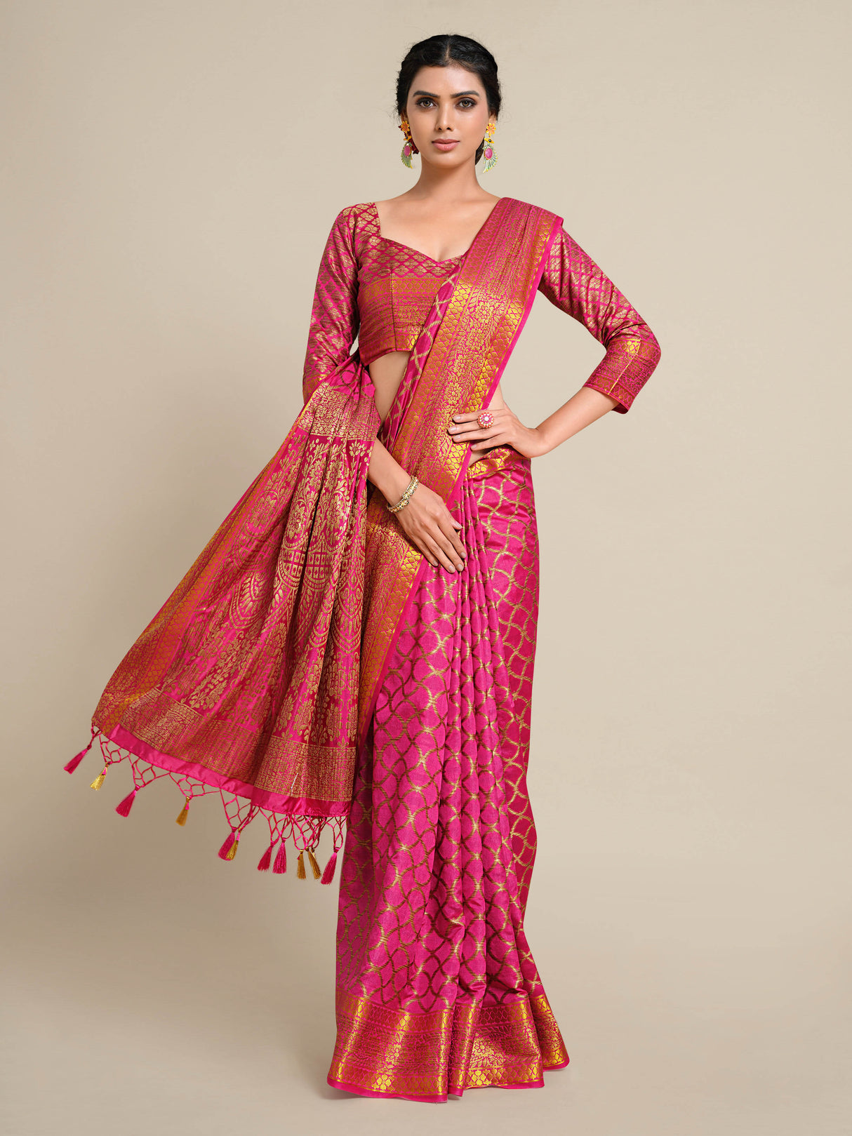 Mimosa Womens Art Silk Saree Kanjivaram Gajjari Color