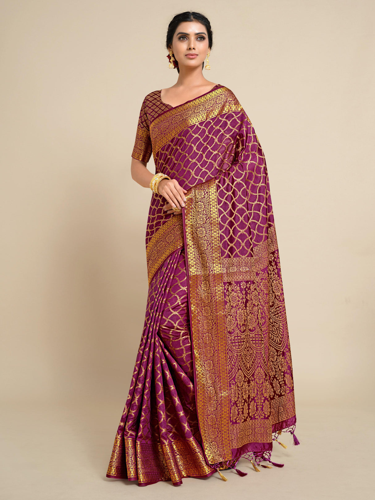 Mimosa Womens Art Silk Saree Kanjivaram Mejanta Color