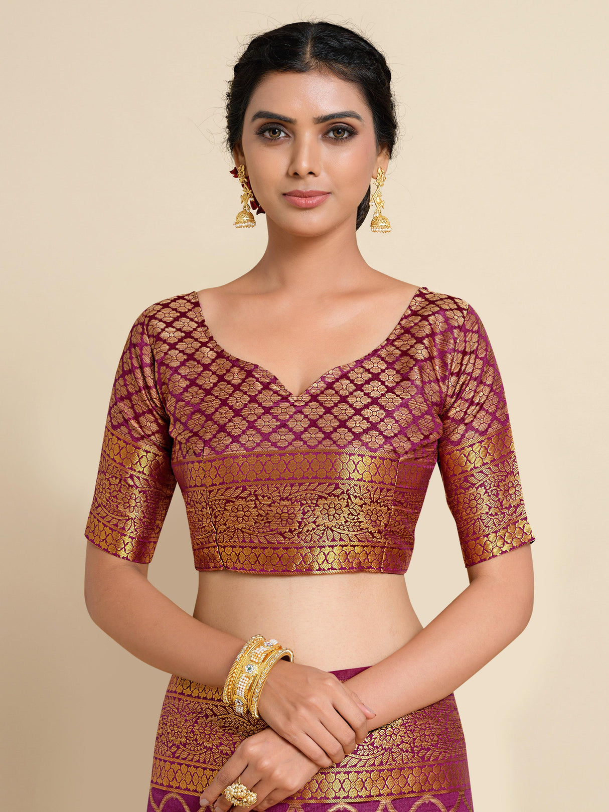 Mimosa Womens Art Silk Saree Kanjivaram Mejanta Color