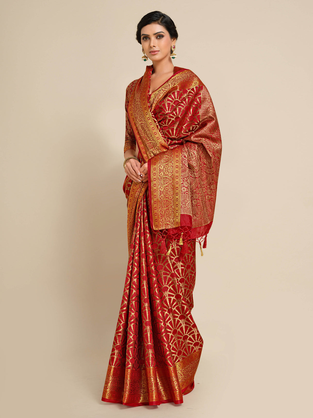 Mimosa Womens Art Silk Saree Kanjivaram Red Color