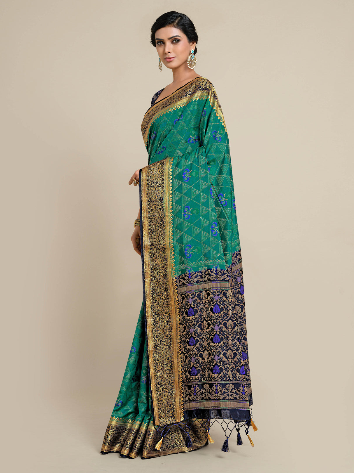 Mimosa Womens Art Silk Saree Kanjivaram style Rama Color