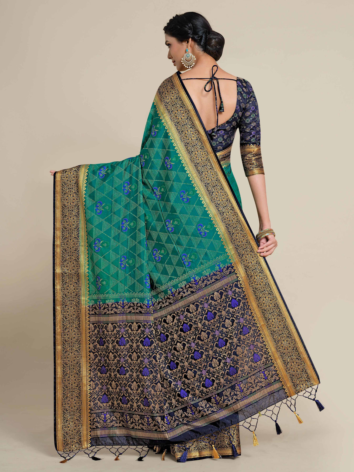 Mimosa Womens Art Silk Saree Kanjivaram style Rama Color